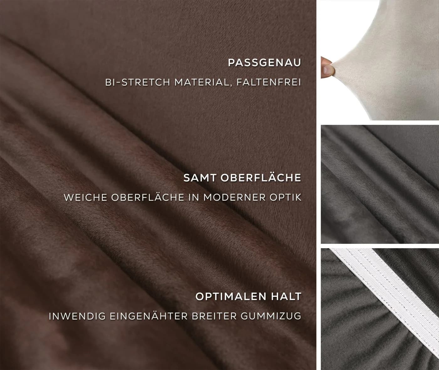 Beautex Stuhlhusse Eva Lang Samt Braun Stretch Husse - Bild 3