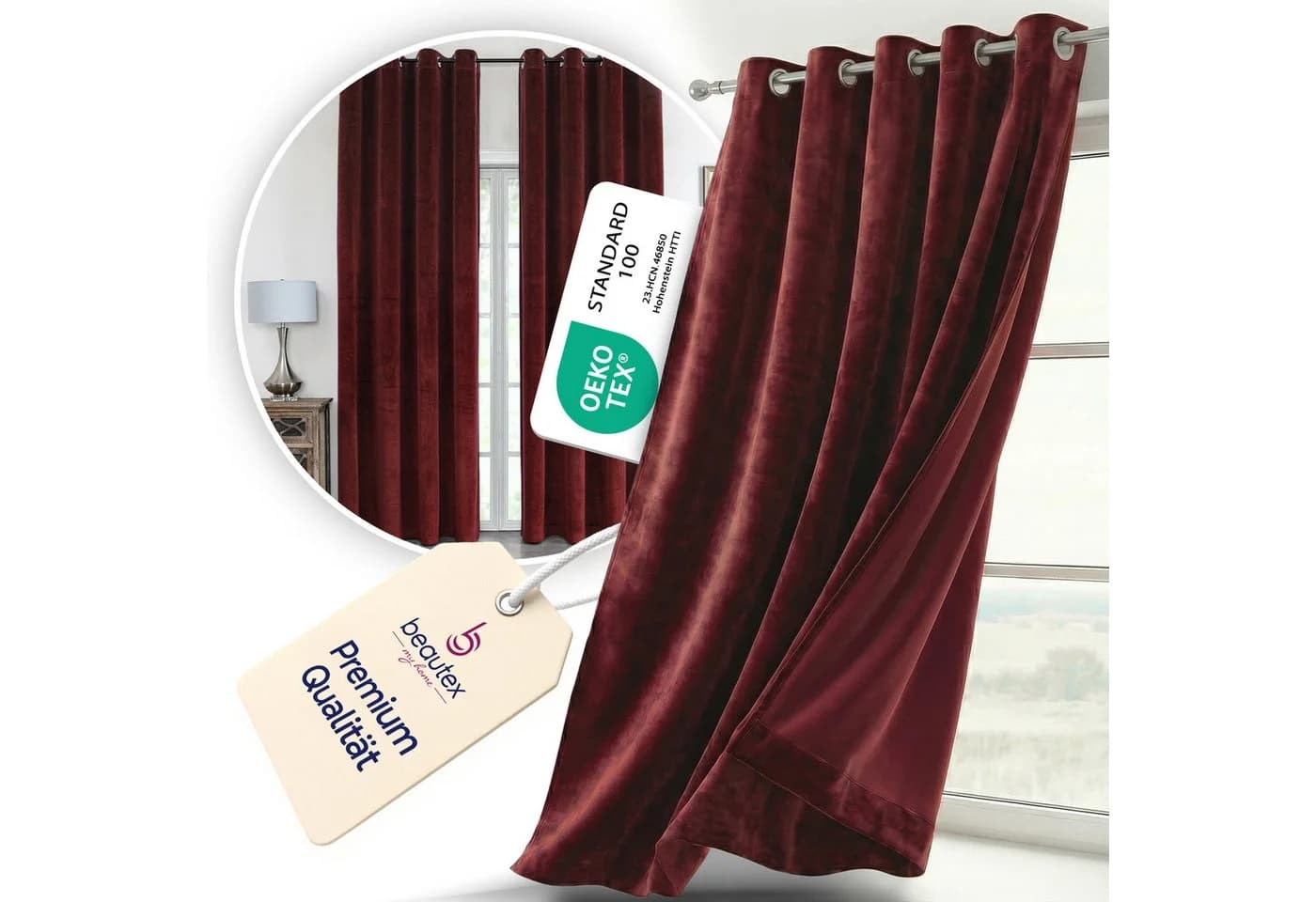 Beautex Verdunkelungsvorhang Samt Ösen Gardine Bordeaux blickdicht abdunkelnd