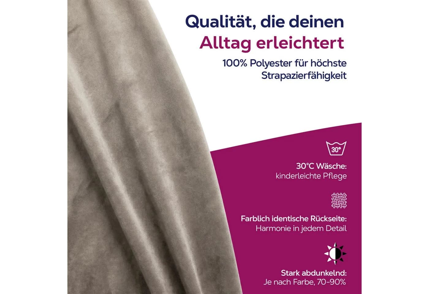 Beautex Samt Vorhang Taupe Ösen Abdunkelnd Blickdicht - Bild 3