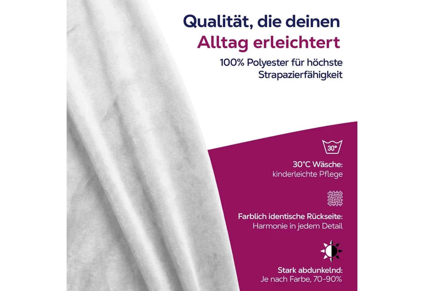 Beautex Samt Verdunkelungsvorhang Weiß Ösen Gardine blickdicht - Bild 3
