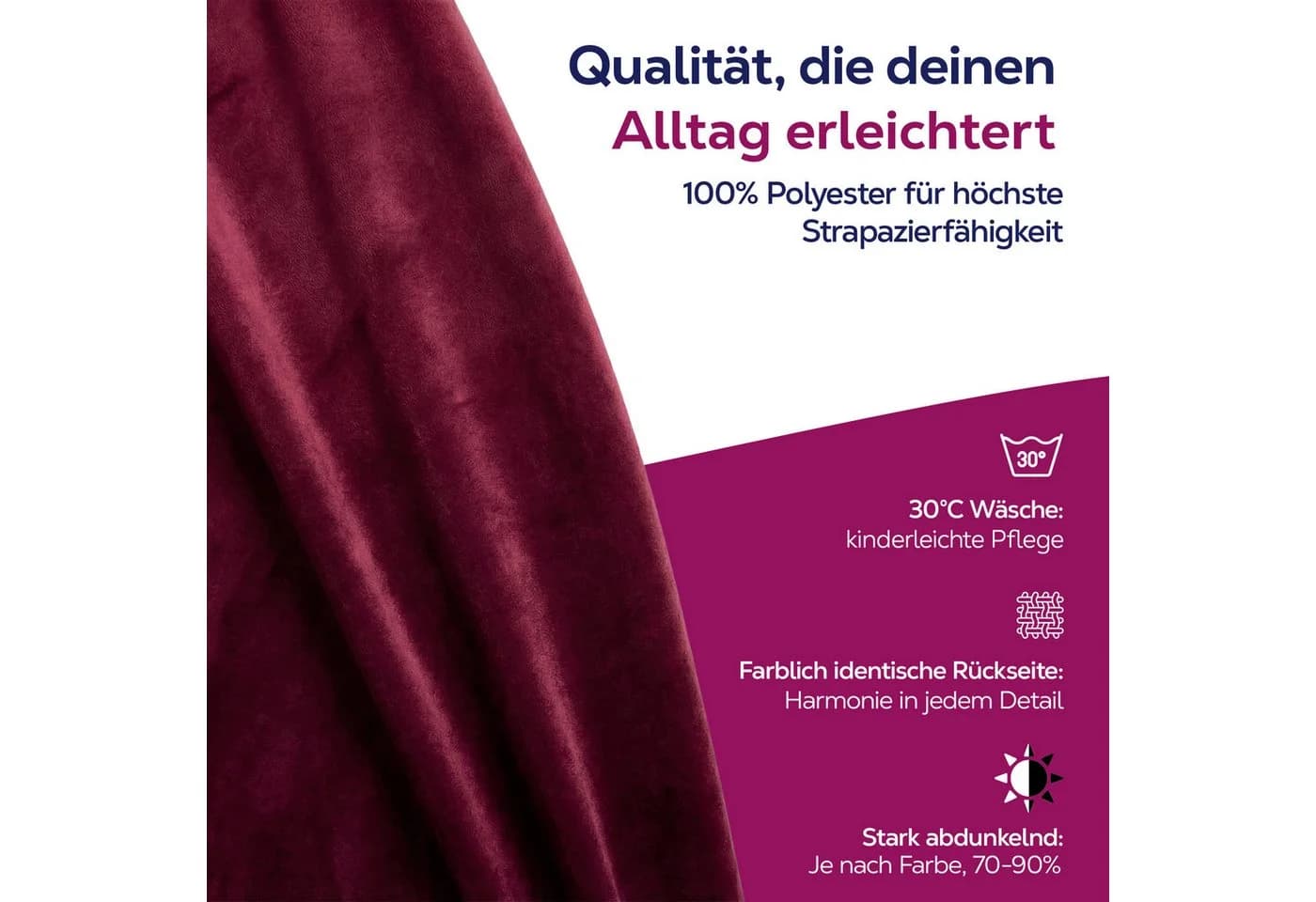 Beautex Verdunkelungsvorhang Samt Rot Kräuselband - Bild 3