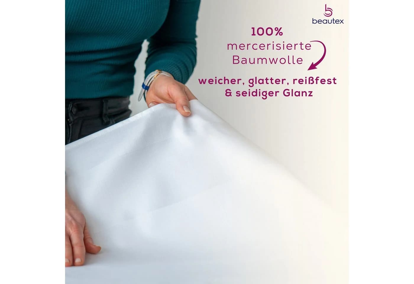 Beautex Tischdecke Damast 100% Baumwolle Weiß