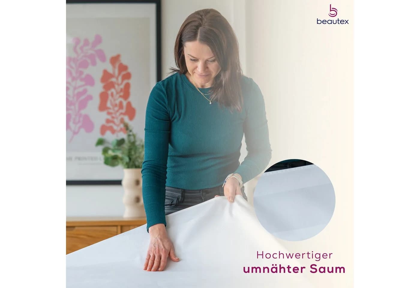 Beautex Tischdecke Damast 100% Baumwolle Weiß - Bild 4