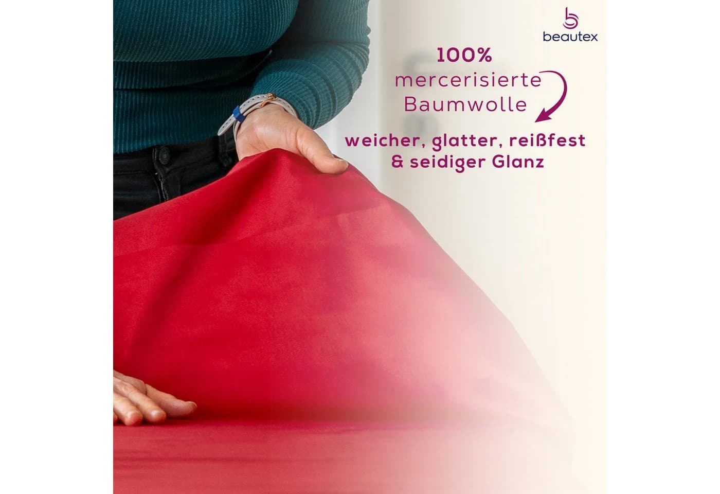 Beautex Tischdecke Damast 100% Baumwolle Rot