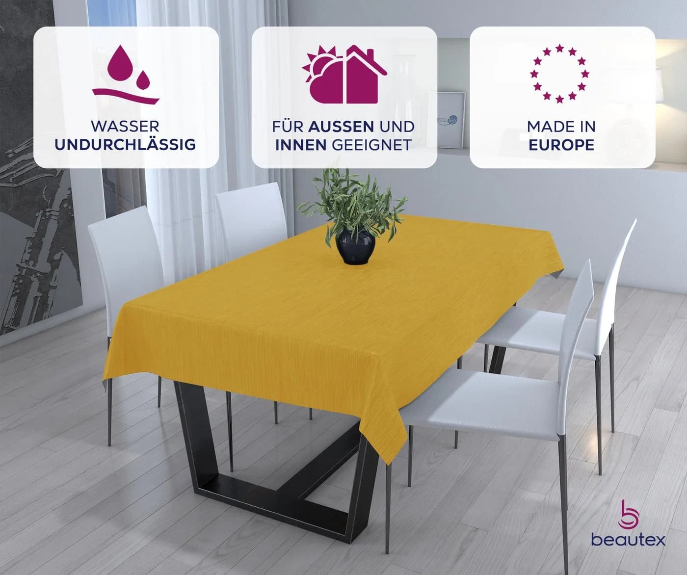 Beautex Wachstuch-Tischdecke Gelb PVC Polypropylen - Bild 4