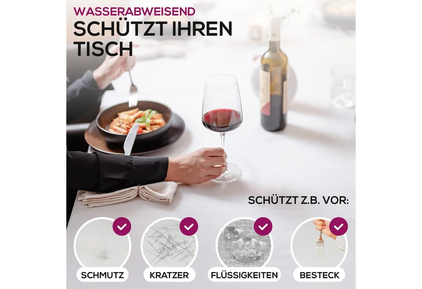 Beautex Tischdecke Lina Edel Leinenoptik Weiß 1-tlg