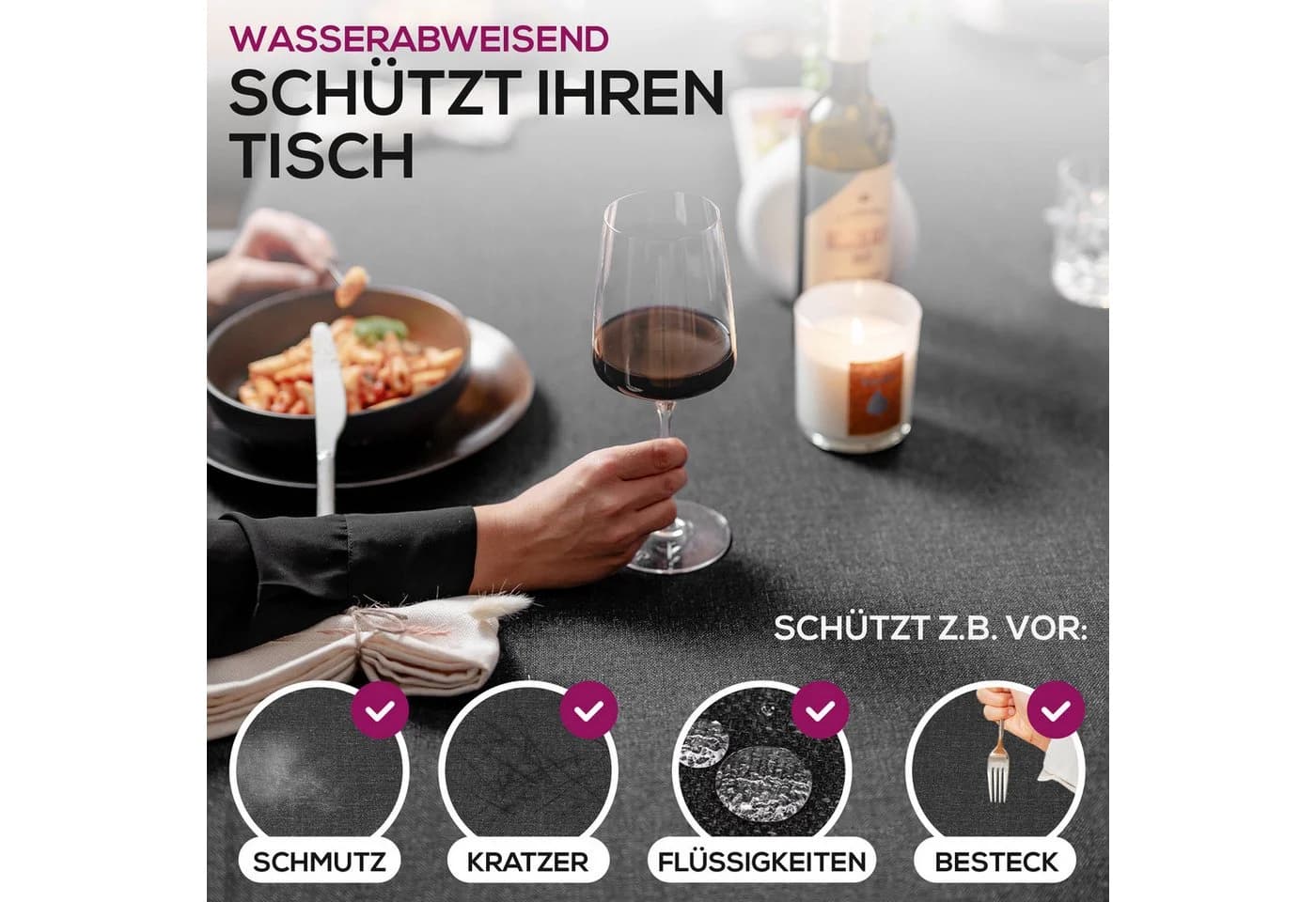 Beautex Tischdecke Lina Edel Leinenoptik Grau