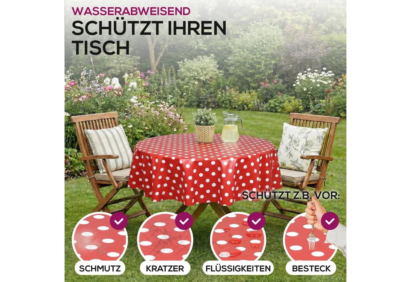 Beautex Tischdecke Punkte Wachstuchtischdecke OVAL RUND ECKIG, Wachstuch abwischbar - Bild 3