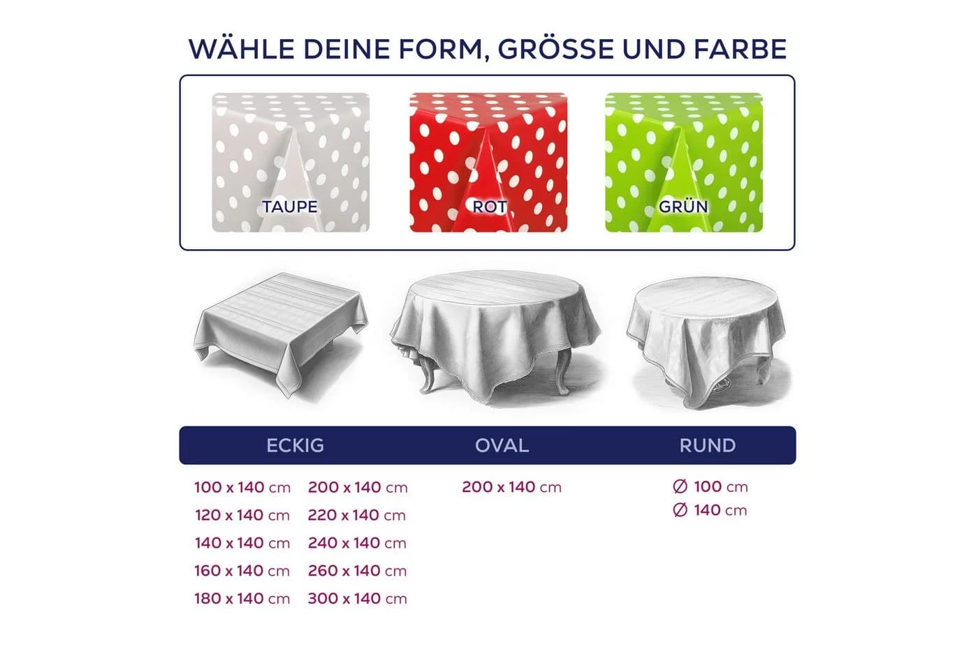 Beautex Tischdecke Punkte Wachstuchtischdecke OVAL RUND ECKIG, Wachstuch abwischbar - Bild 5