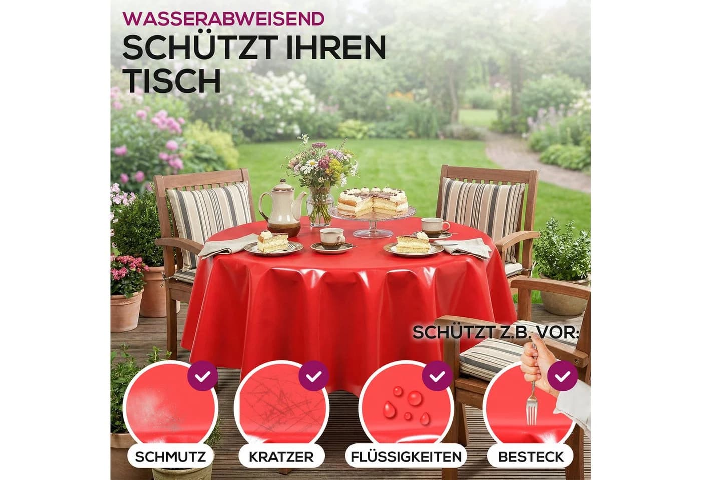 Beautex Tischdecke Uni Wachstuchtischdecke Oval Rund Eckig Rot - Bild 3