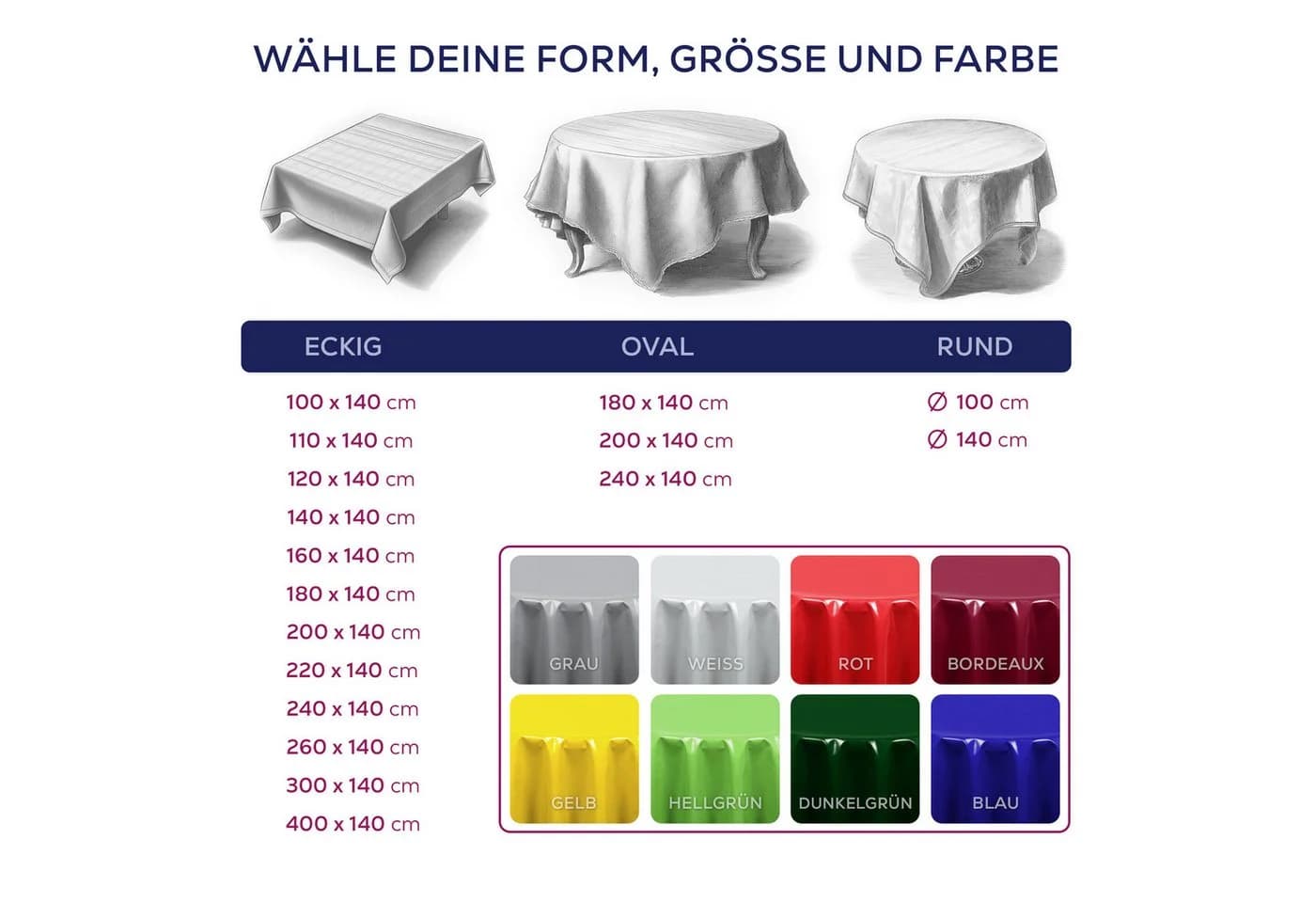 Beautex Tischdecke Uni Wachstuchtischdecke OVAL RUND ECKIG, Wachstuch abwischbar - Bild 5