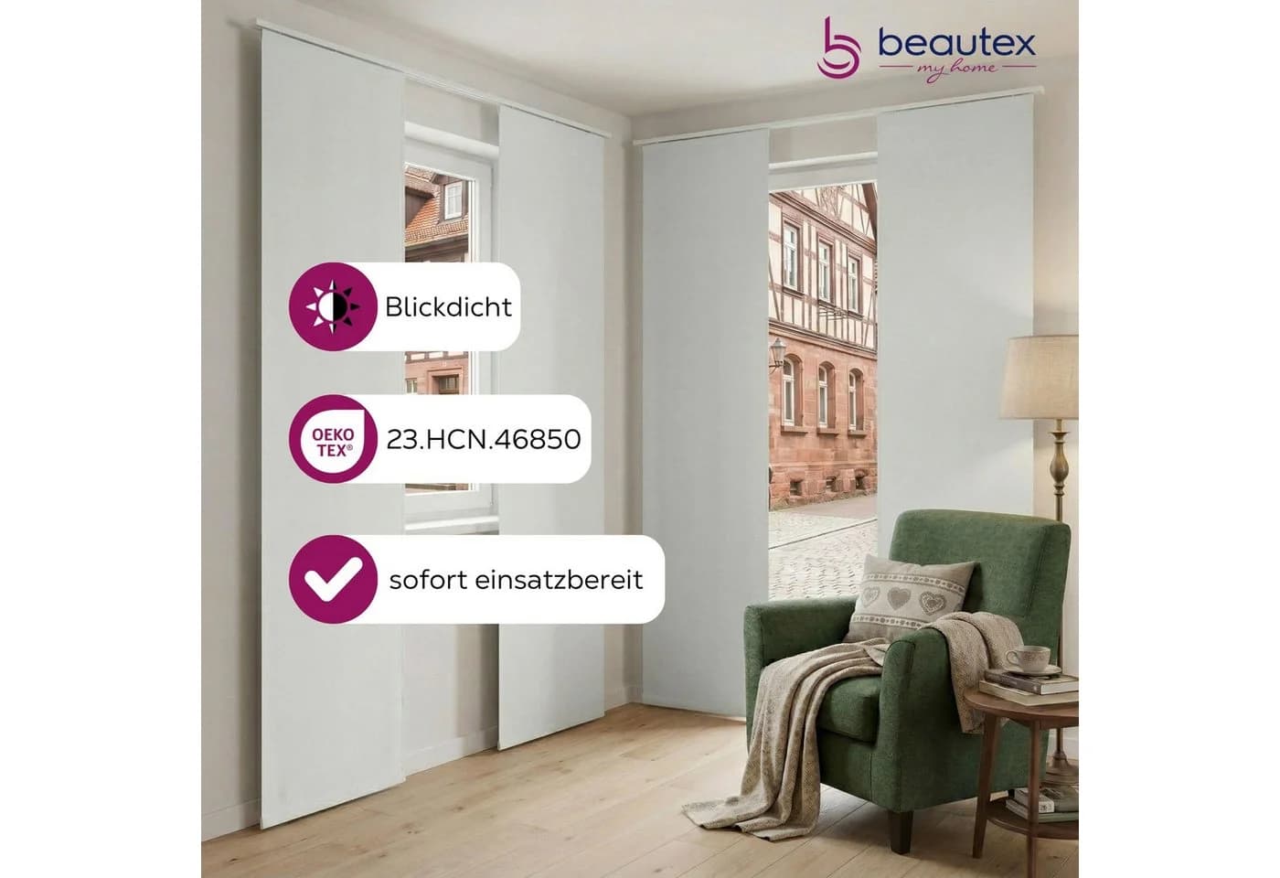 Beautex Verdunkelungsvorhang Blackout Schiebegardine Grau blickdicht