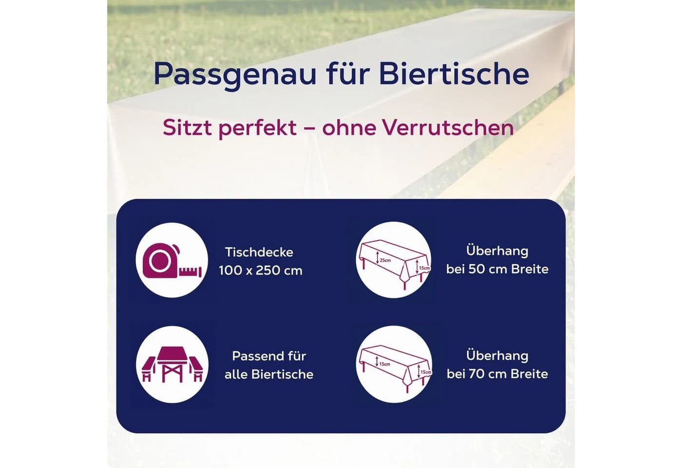 Beautex Partytischdecke Silber 100x250cm wasserabweisend - Bild 3