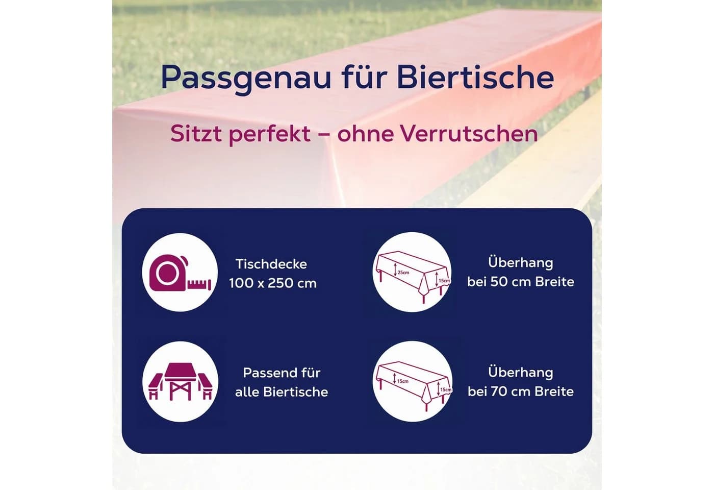 Beautex Partytischdecke Rot 100x250cm wasserabweisend - Bild 3