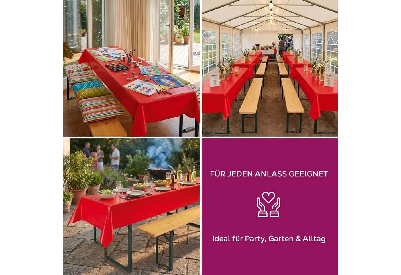 Beautex Partytischdecke Rot 100x250cm wasserabweisend - Bild 4