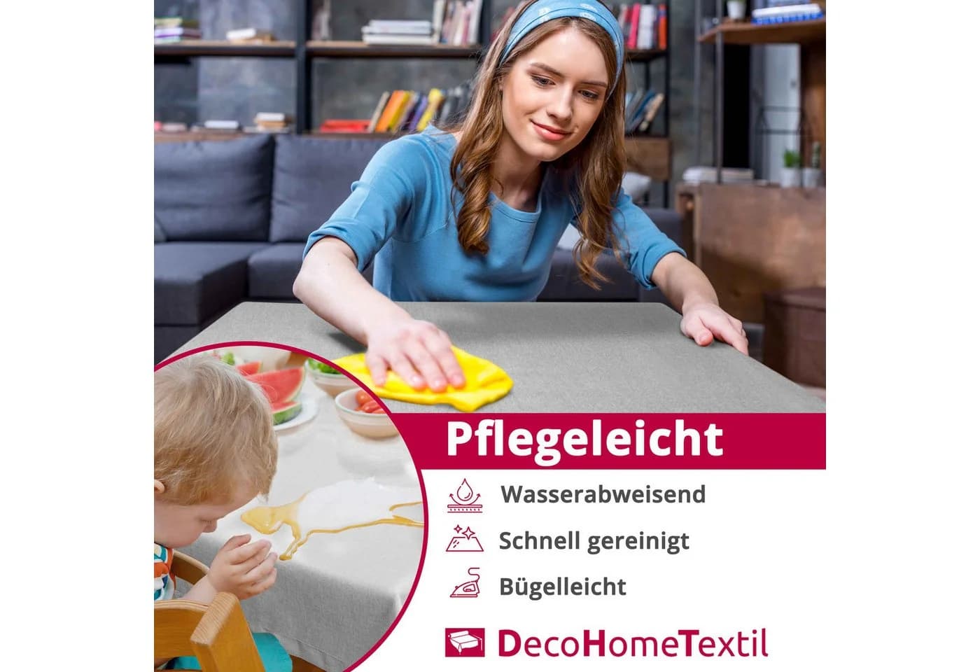 DecoHome Tischdecke Leinenoptik Dunkelgrün Wasserabweisend
