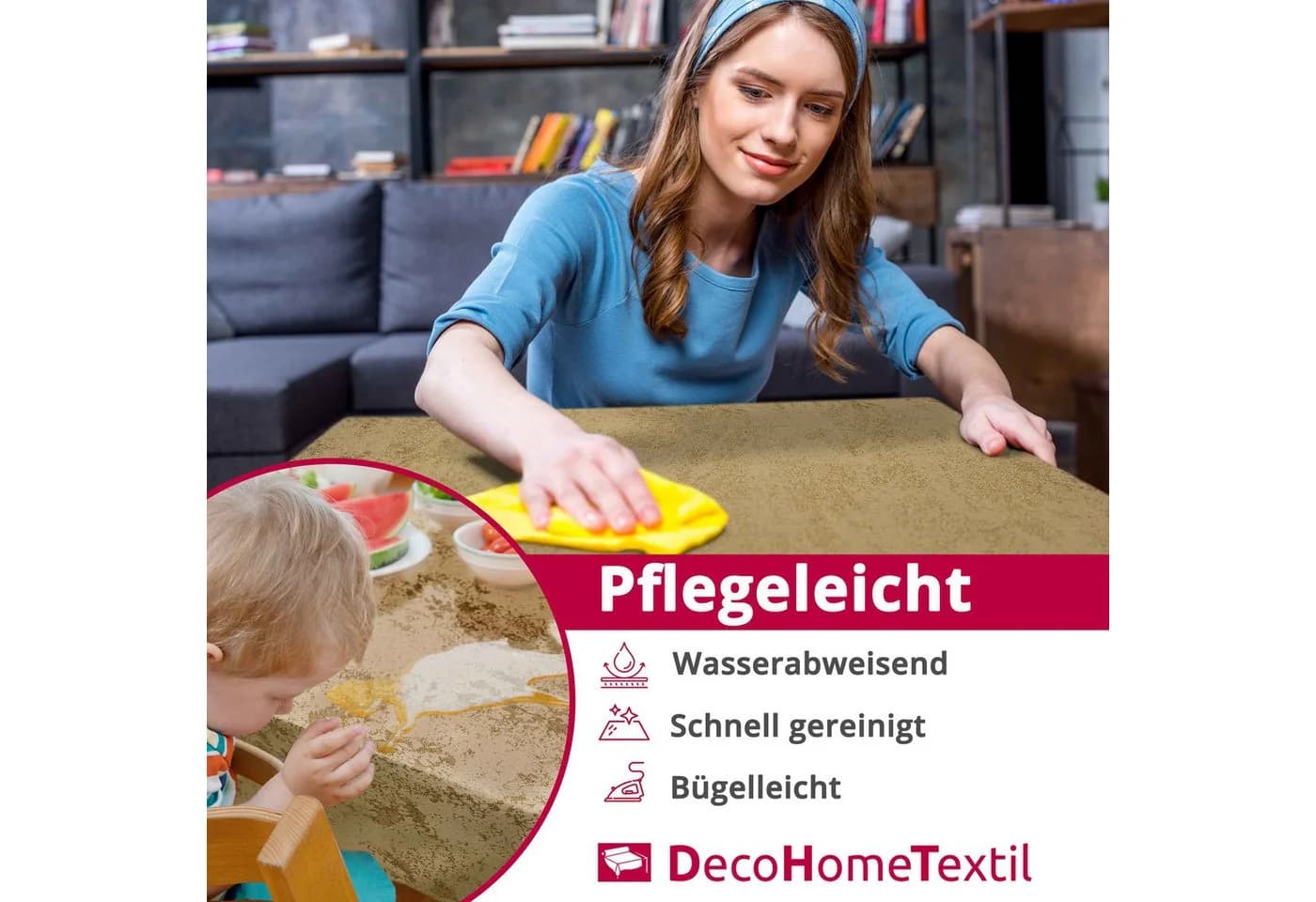 DecoHomeTextil Tischdecke Jacquard GRANIT Meliert Grau Lotus Effekt - Bild 4