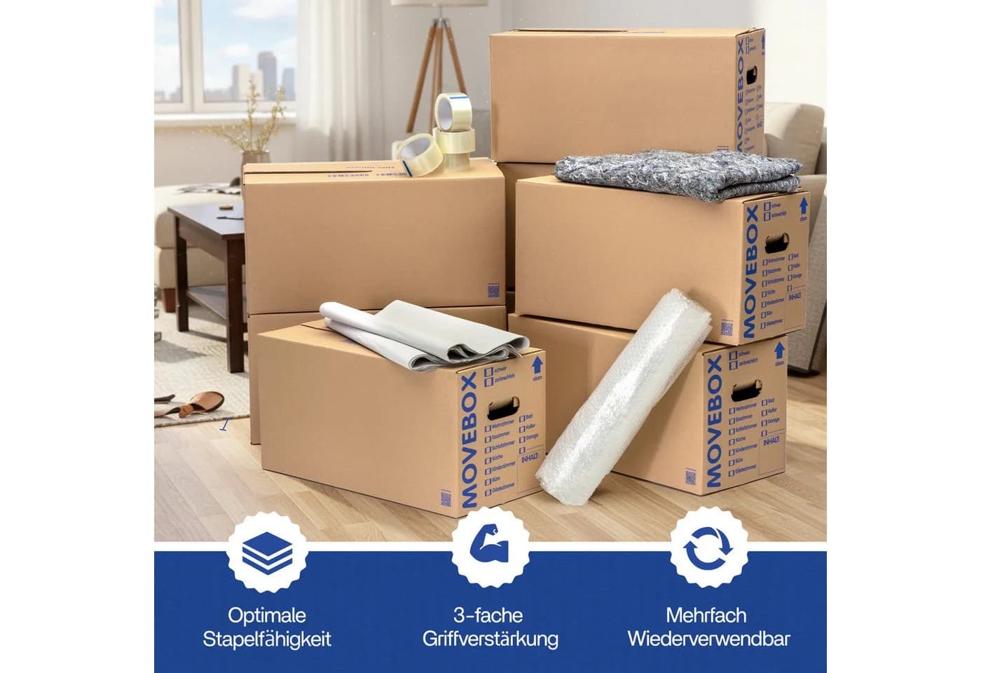 KK Verpackungen Movebox Umzugskarton 25er Set Braun 2-wellig - Bild 3