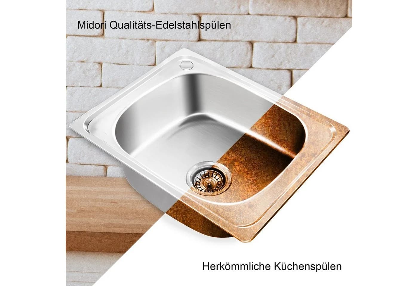 Midori Edelstahlspüle Quadratisch 48x48 cm Einbauspüle - Bild 5