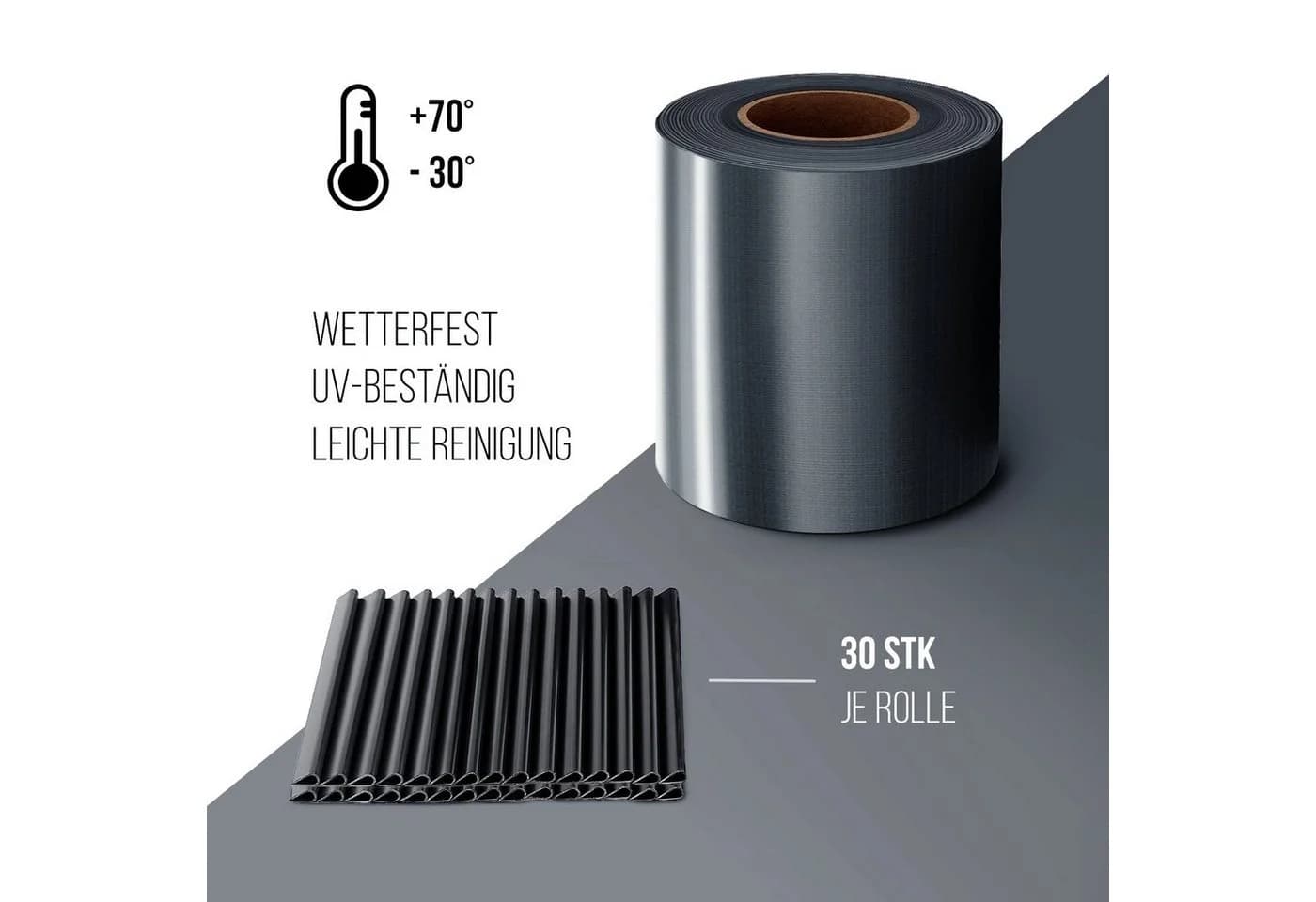 Midori Sichtschutzstreifen PVC Anthrazit 35m Rolle mit Clips