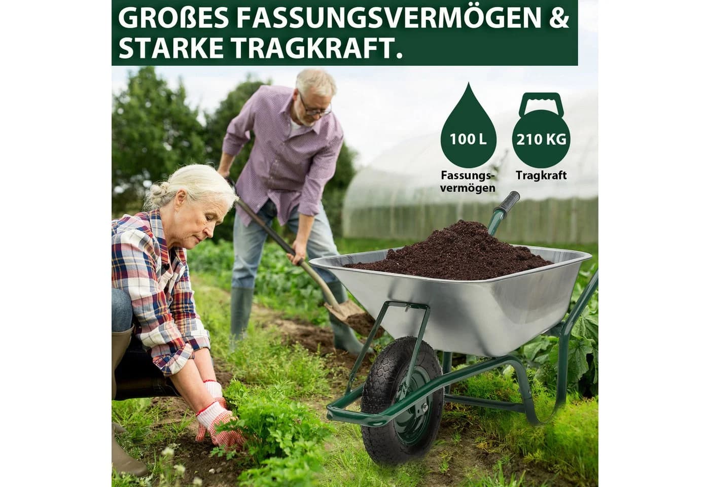 Midori Schubkarre Grün 100L Fassungsvermögen Traglast 210 kg - Bild 3