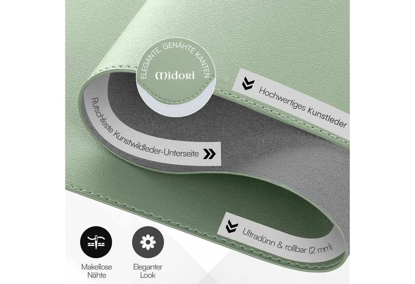 Midori Schreibtischunterlage Hellgrün Kunstleder 80x40cm