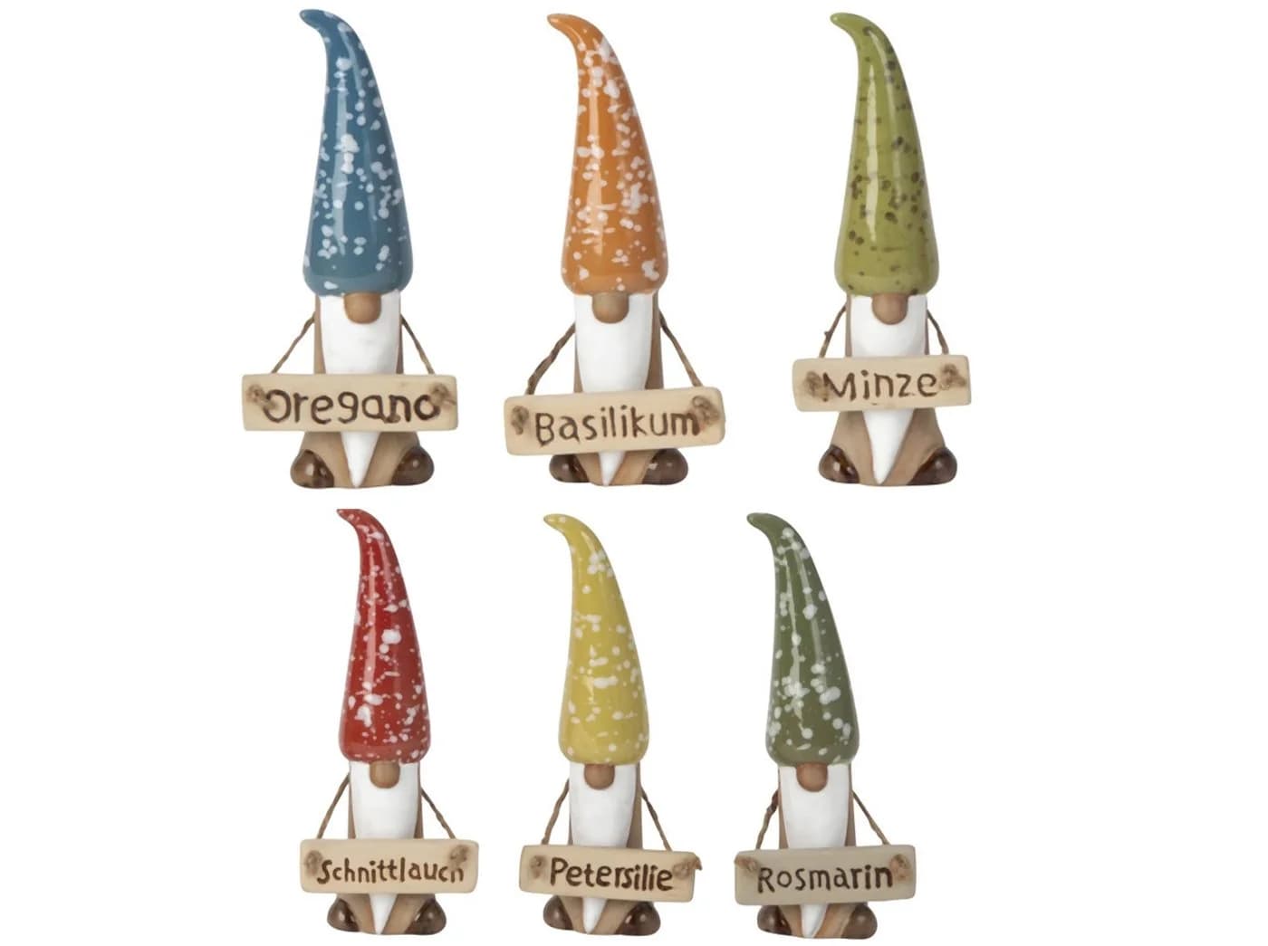 Mel-O-Design Gartenstecker Pflanzschilder Süße Kräuterwichtel aus Keramik 6er Set