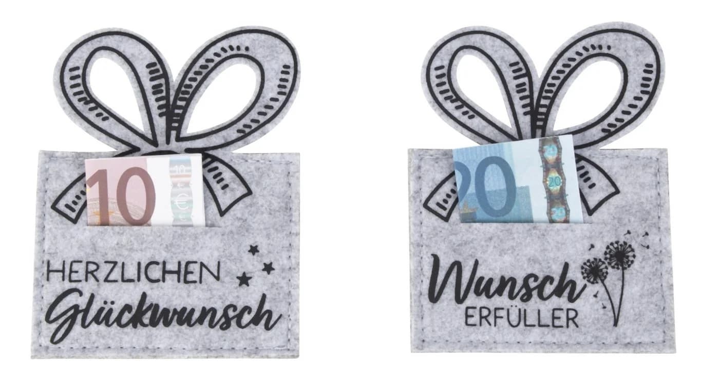 Mel-O-Design Geldgeschenk Tasche aus Deko Filz 2er Set Grau