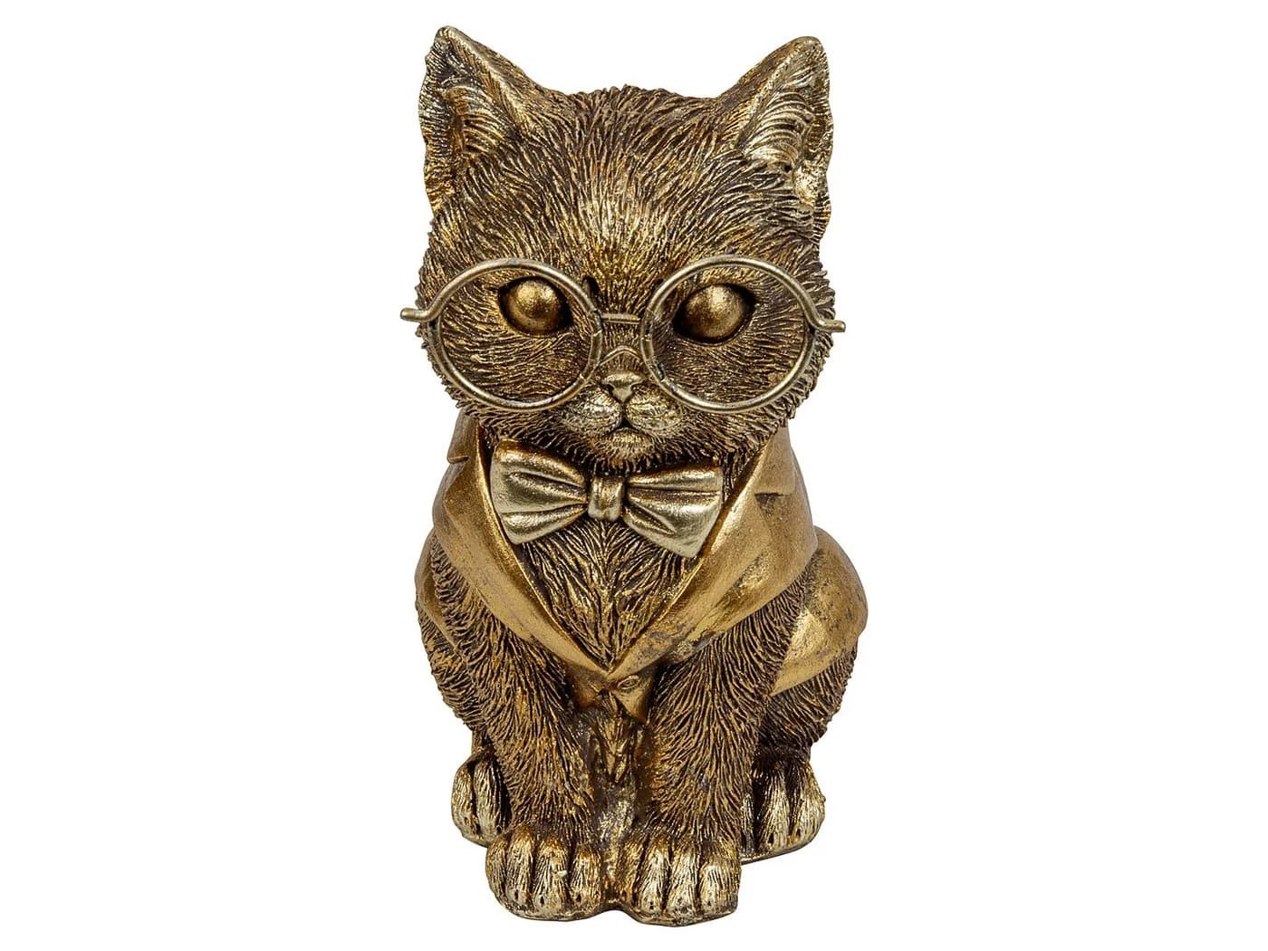Mel-O-Design Dekofigur Lustige Katze in Gold mit großer Brille - Bild 2