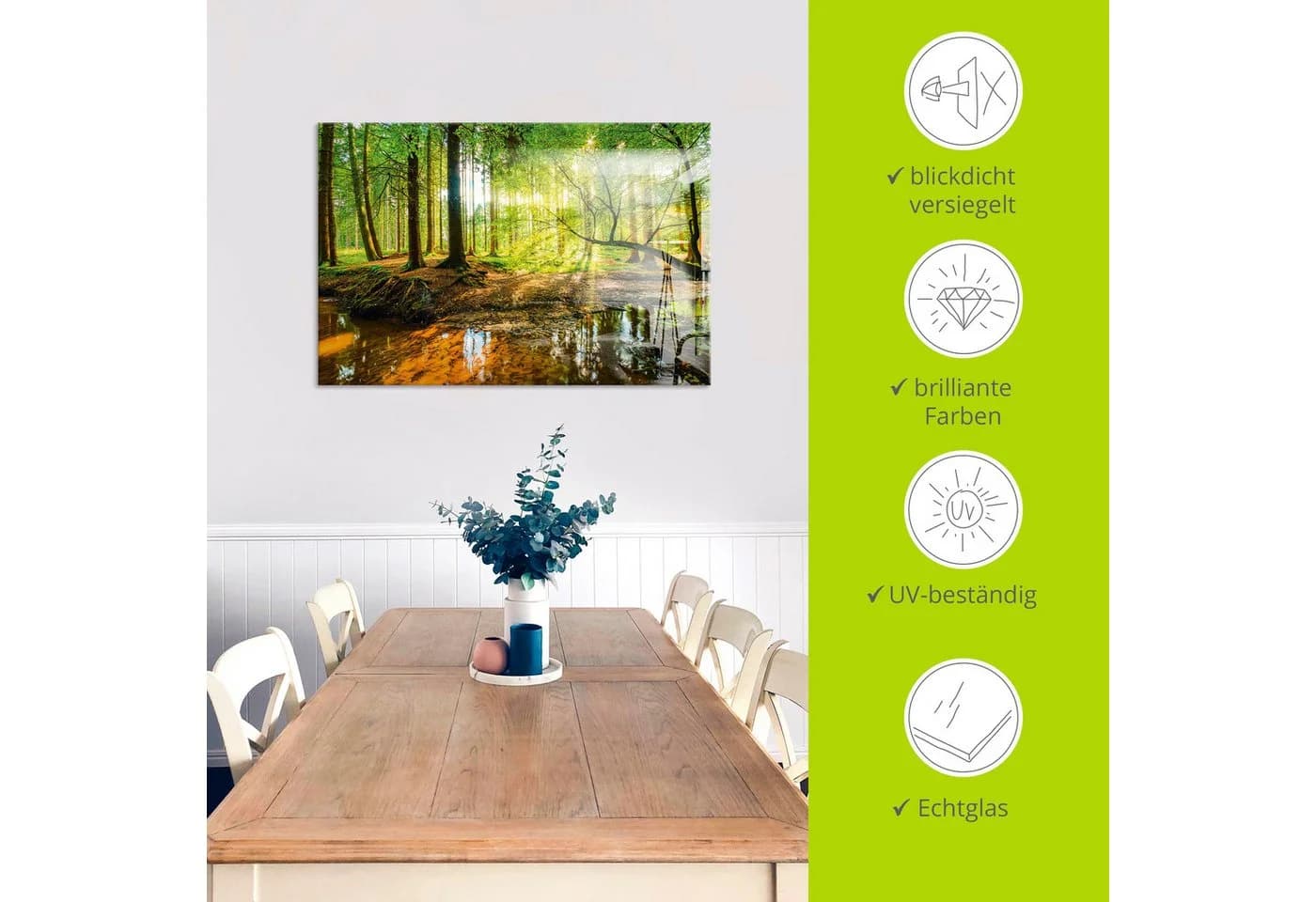 Artland Glasbild Wald mit Bach Grün - Bild 5