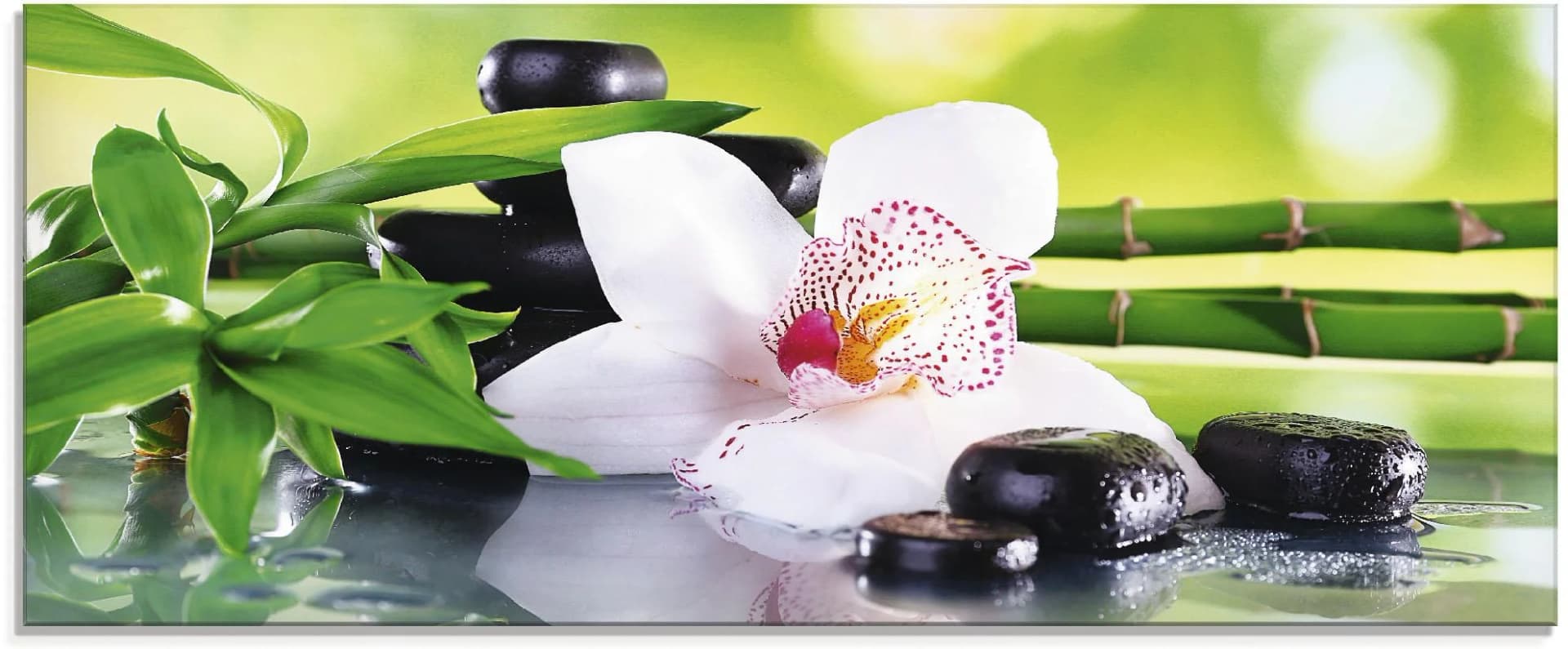 ARTLAND Glasbild Zen Motiv Spa Steine Bambus Orchidee Grün