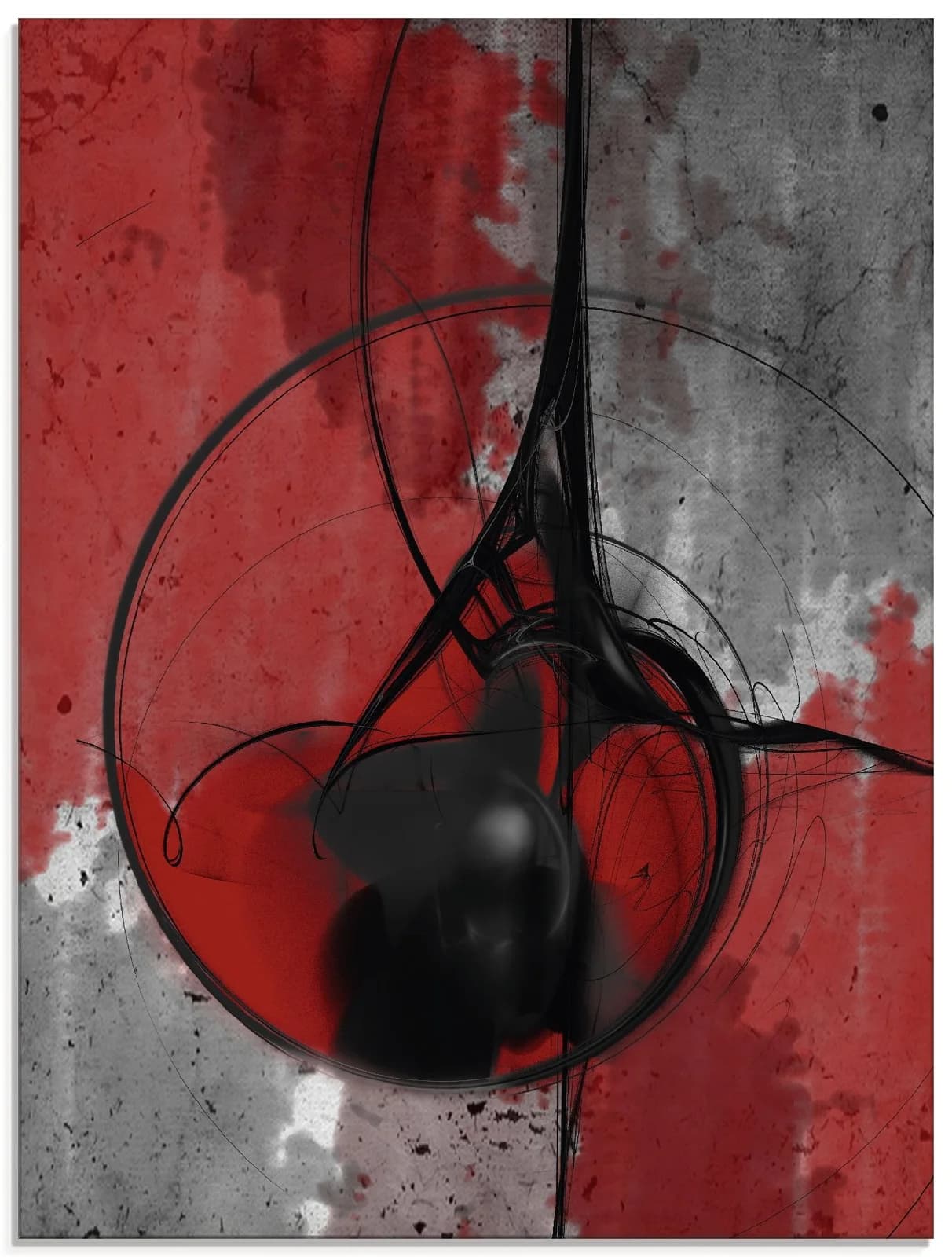 ARTLAND Glasbild Abstrakt Rot Schwarz 60x80 cm
