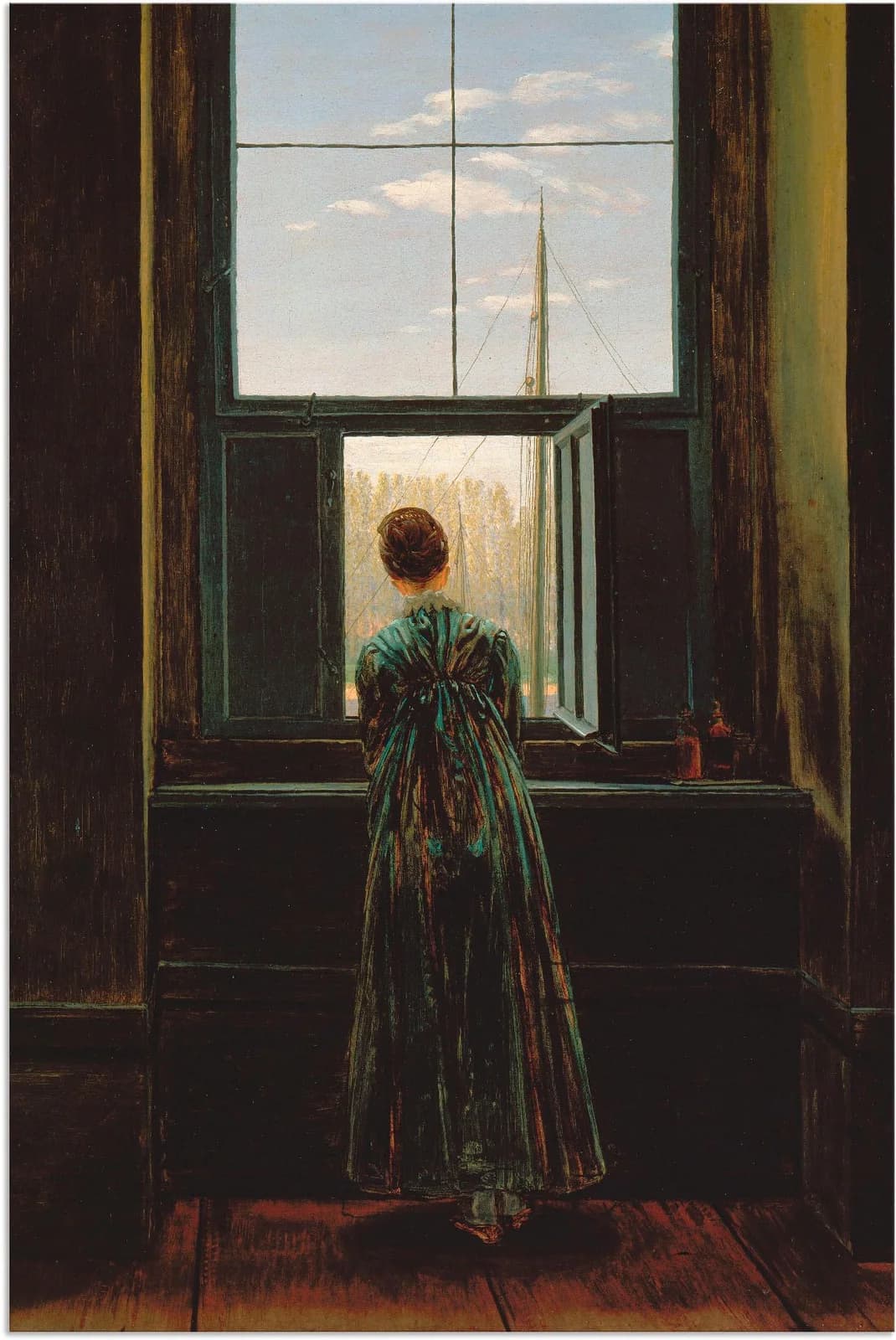 ARTLAND Alu-Dibond-Druck „Frau am Fenster“ Grün Caspar David Friedrich