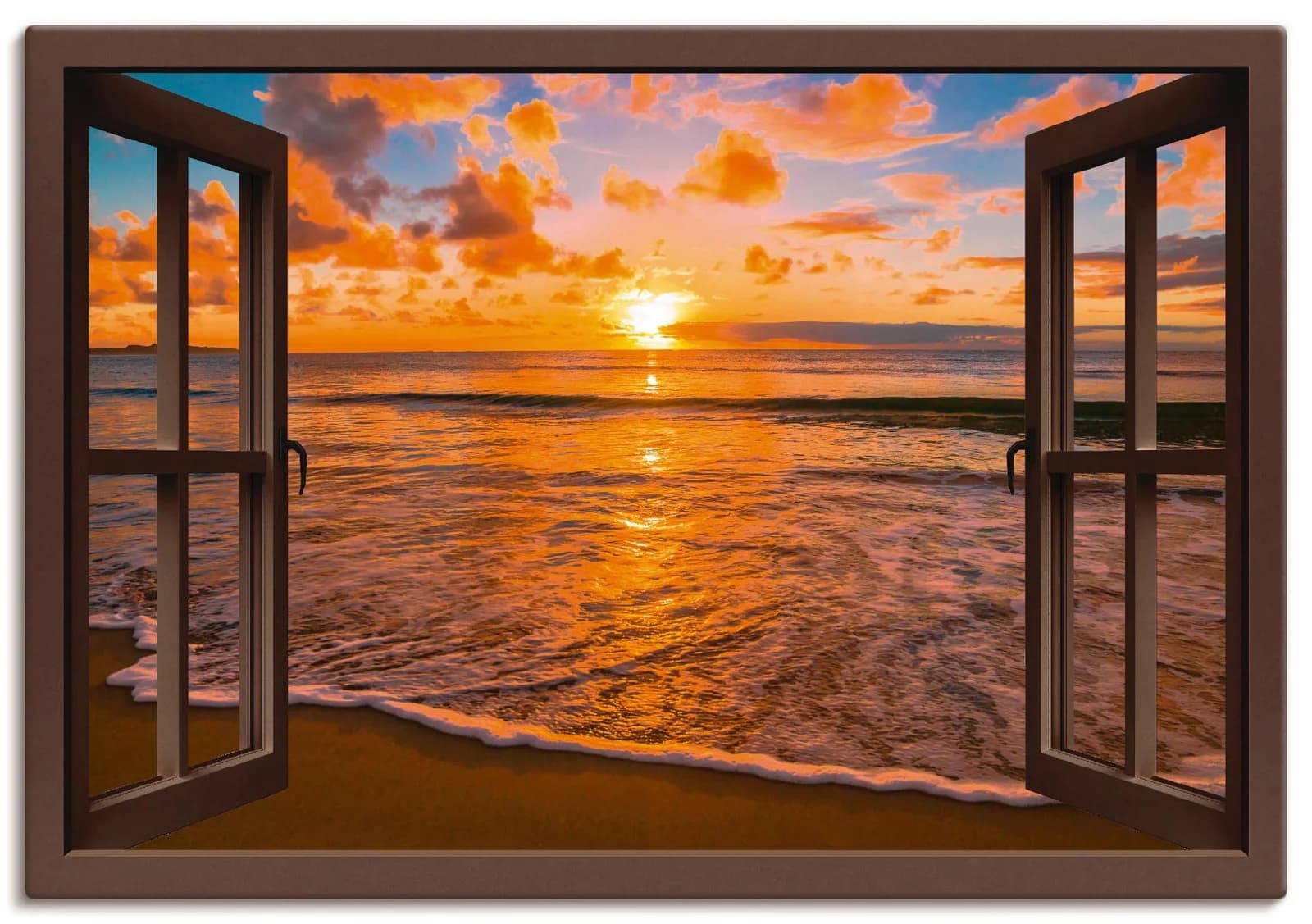 ARTLAND Wandbild Sonnenuntergang am Strand Leinwand braun