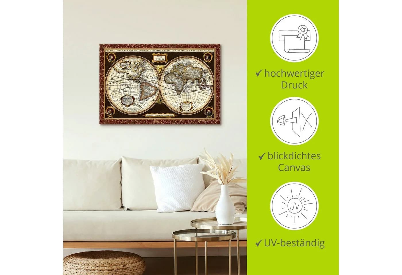 Artland Wandbild Weltkarte Landkarten Leinwandbild Poster - Bild 4