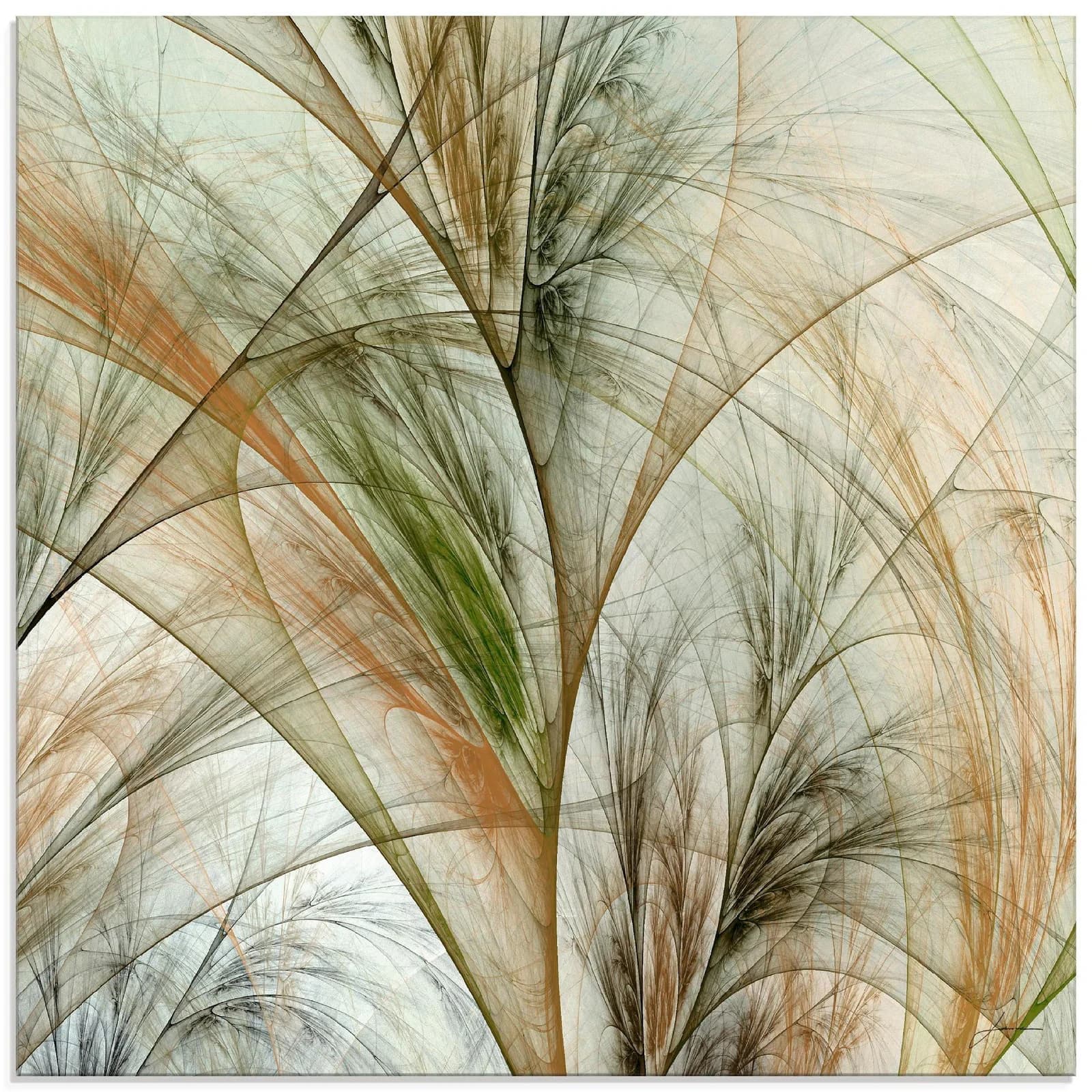 ARTLAND Glasbild Fraktales Gras IV Beige 50x50 cm