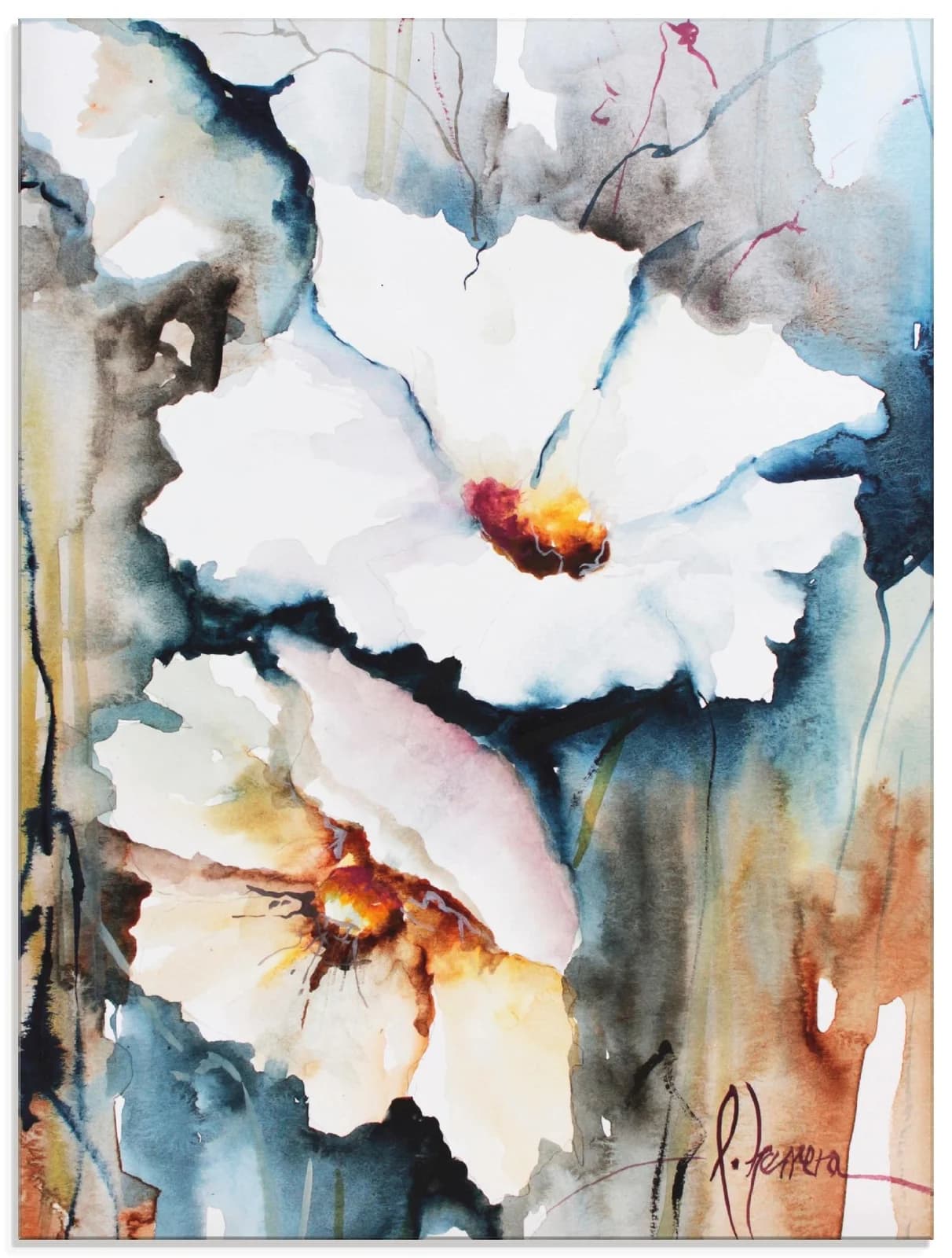 ARTLAND Glasbild "Aquasblüten II" Beige 60x80 cm