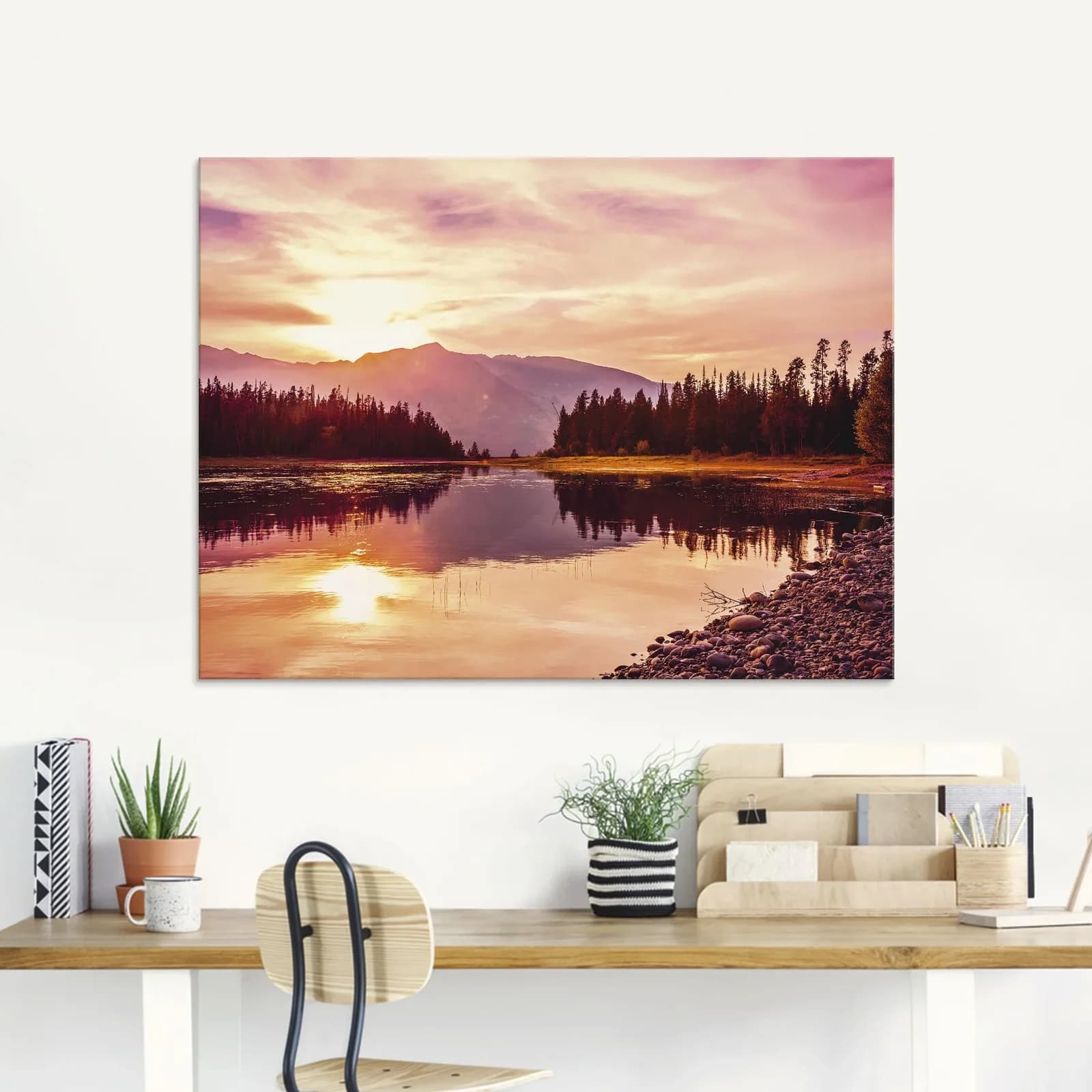 Artland Glasbild Grand Teton Gebirge bei Sonnenuntergang Orange