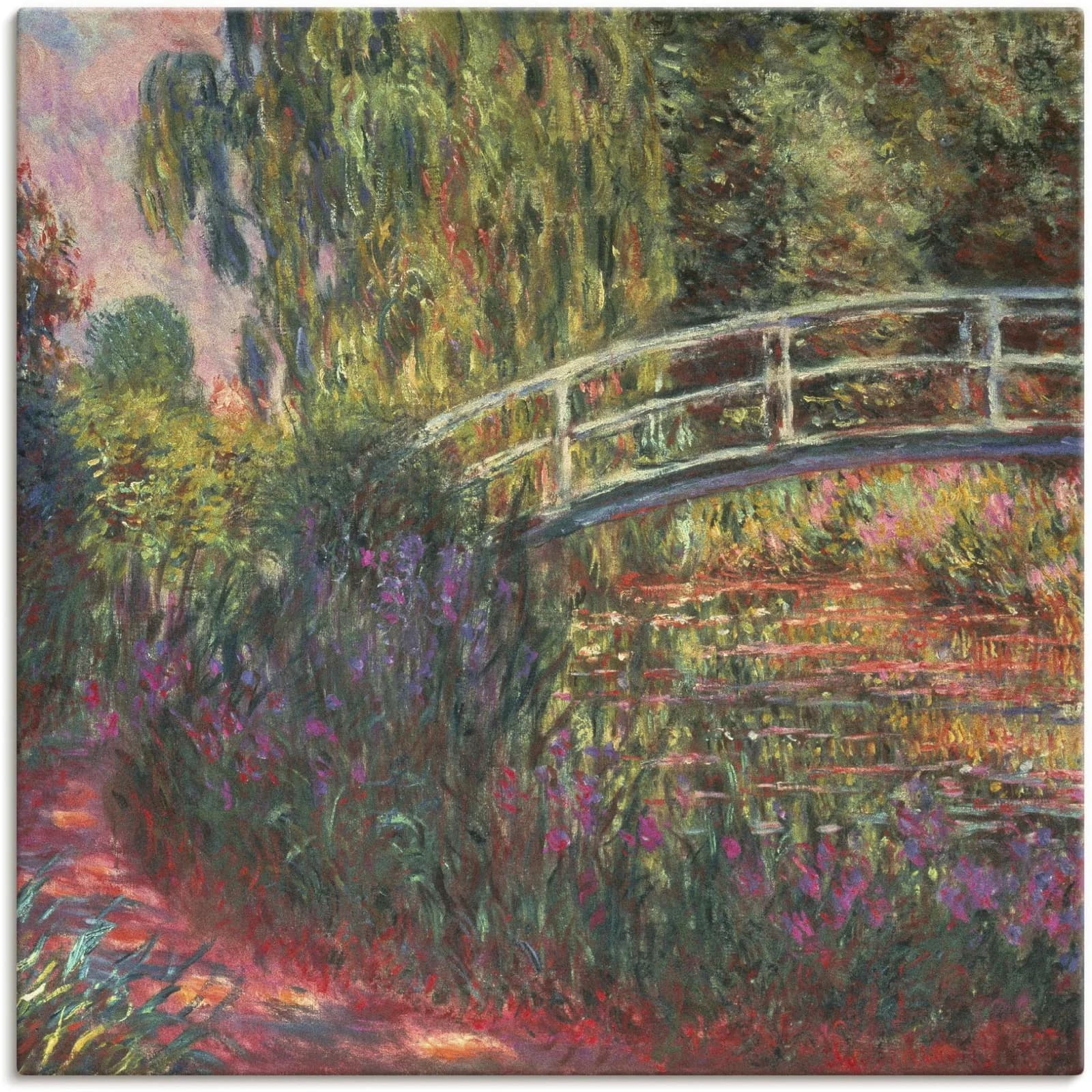 ARTLAND Leinwandbild Japanische Brücke im Garten von Giverney Grün 70x70 cm