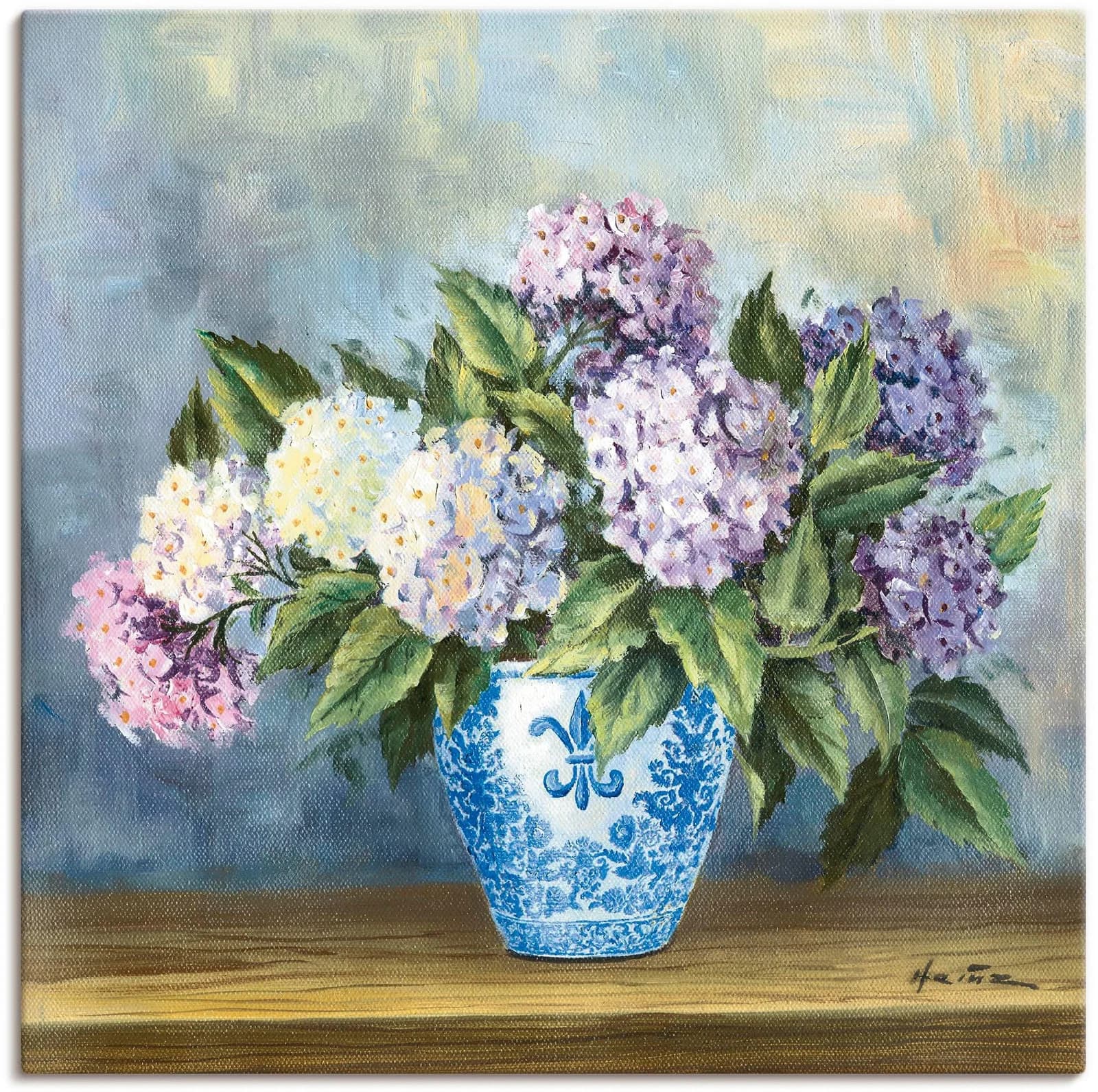 ARTLAND Leinwandbild Hortensien Blau 70x70 cm auf Holzrahmen