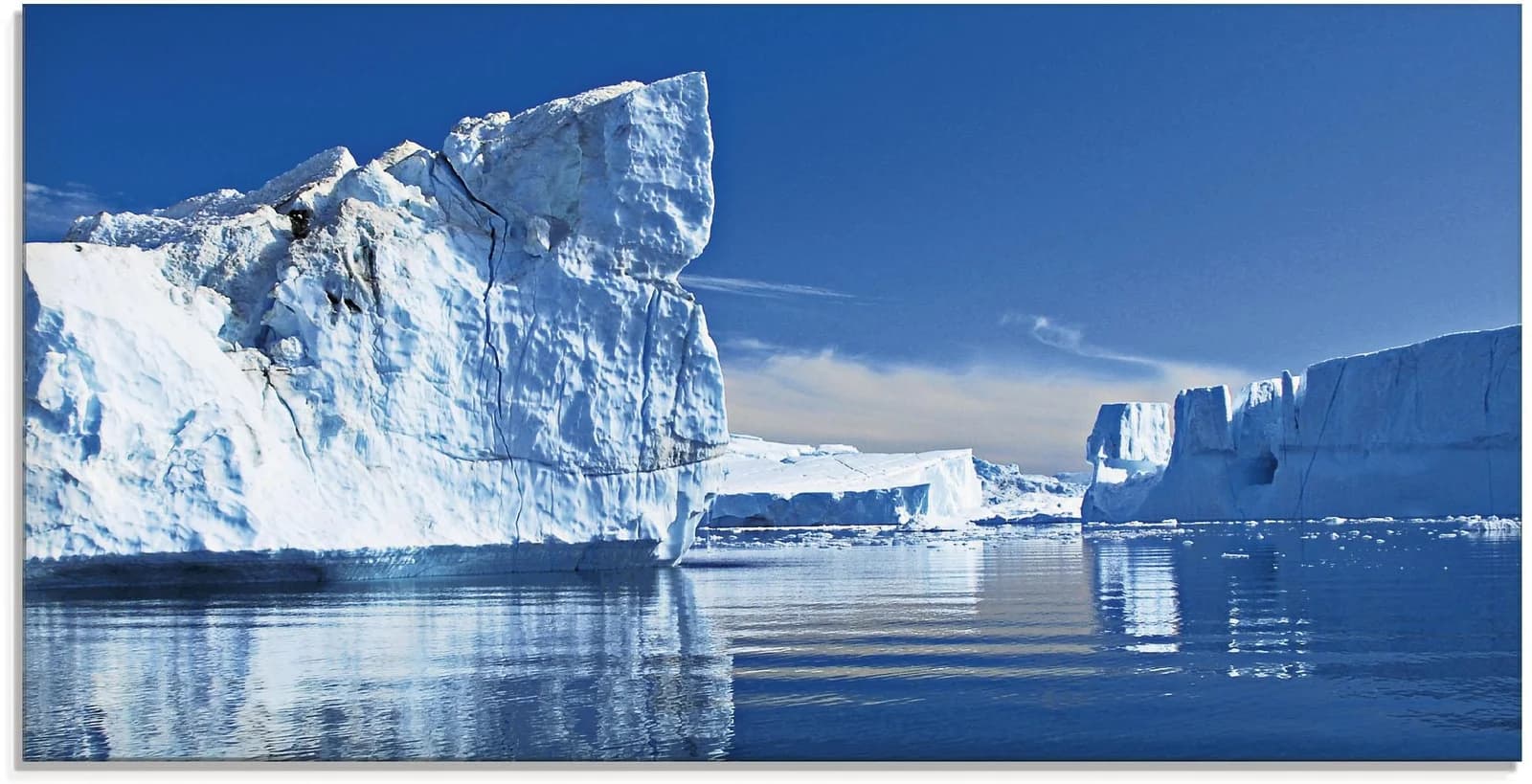 ARTLAND Glasbild Eisberge Diskobucht Grönland Blau