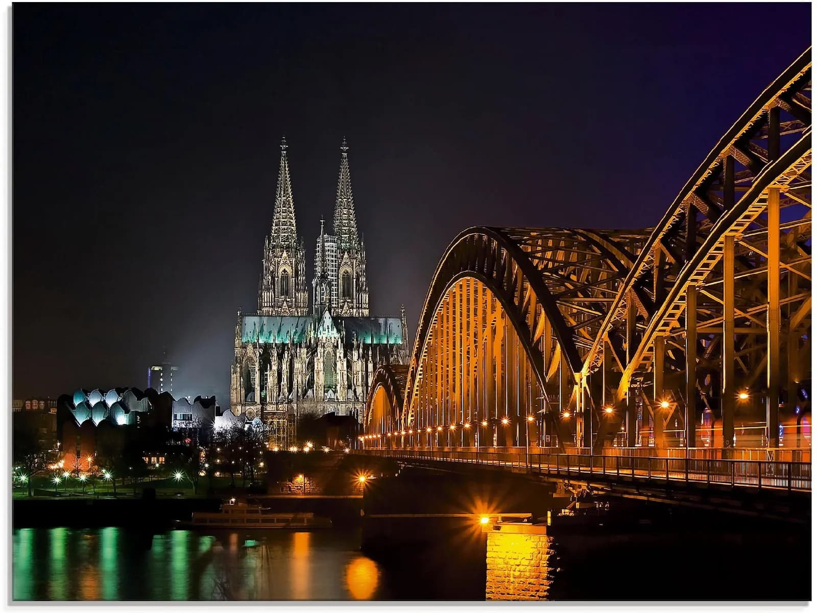 Glasbild ARTLAND Kölner Dom mit Brücke Schwarz