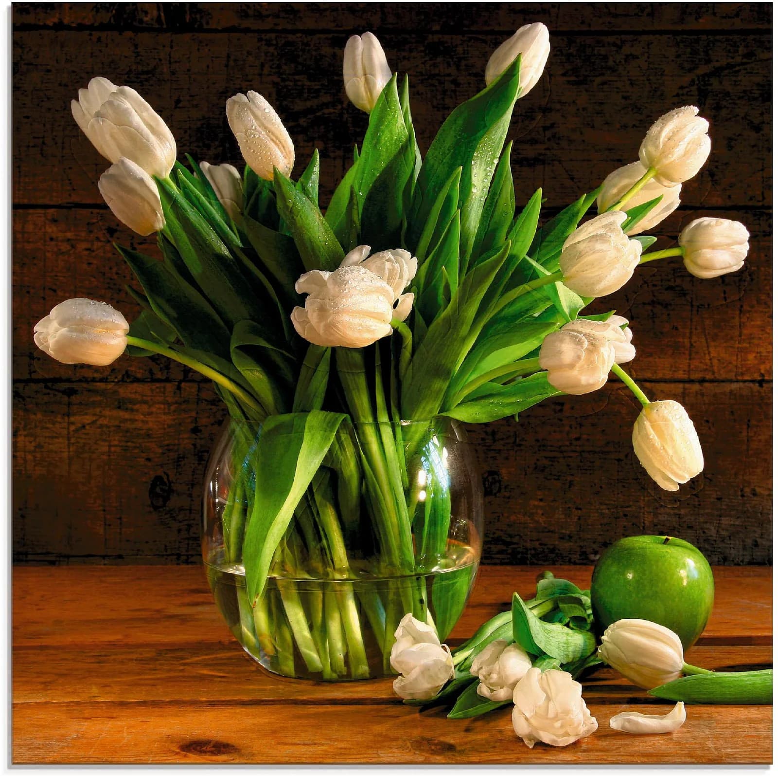 ARTLAND Glasbild Tulpen in Glasvase Braun 20x20 cm