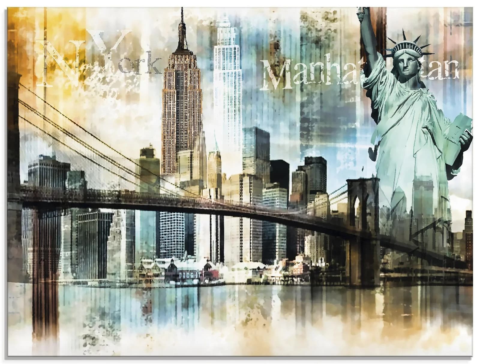 ARTLAND Glasbild New York Skyline Abstrakte Collage II Beige