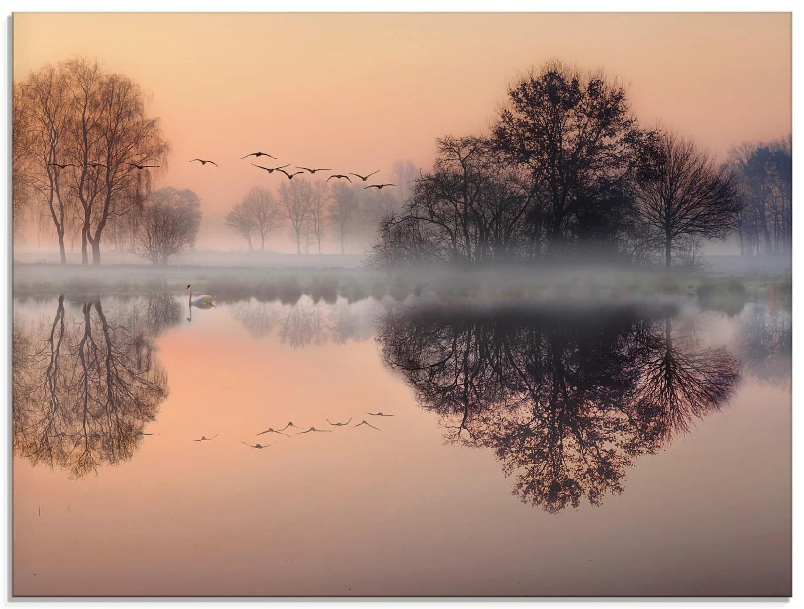 ARTLAND Glasbild „Früh morgens am See....“ Orange