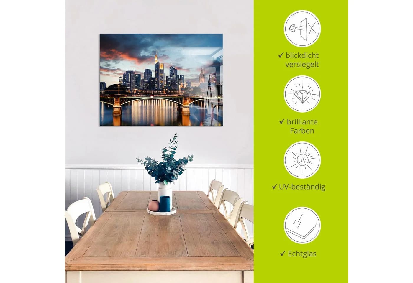 Artland Glasbild Frankfurt am Main Skyline II Modernes Wanddekor - Bild 4