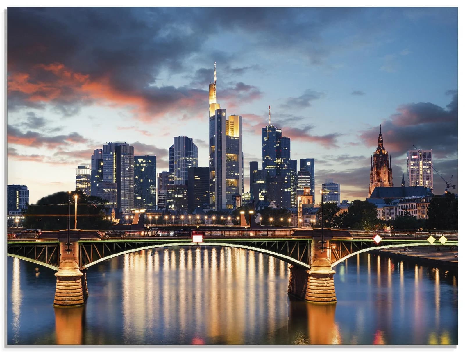 ARTLAND Glasbild Frankfurt am Main Skyline II Blau