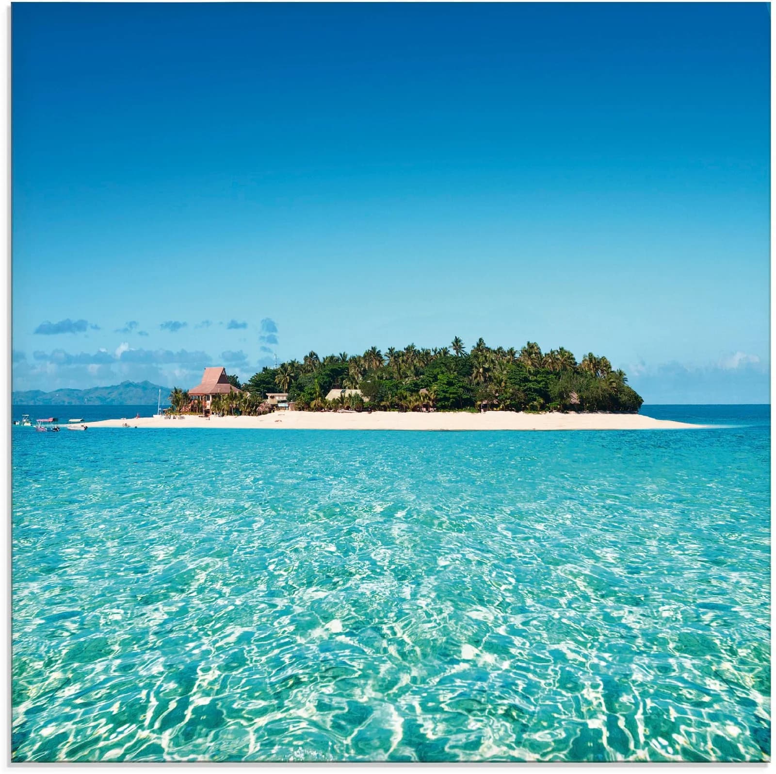 ARTLAND Glasbild Fiji Insel Blau 20x20 cm