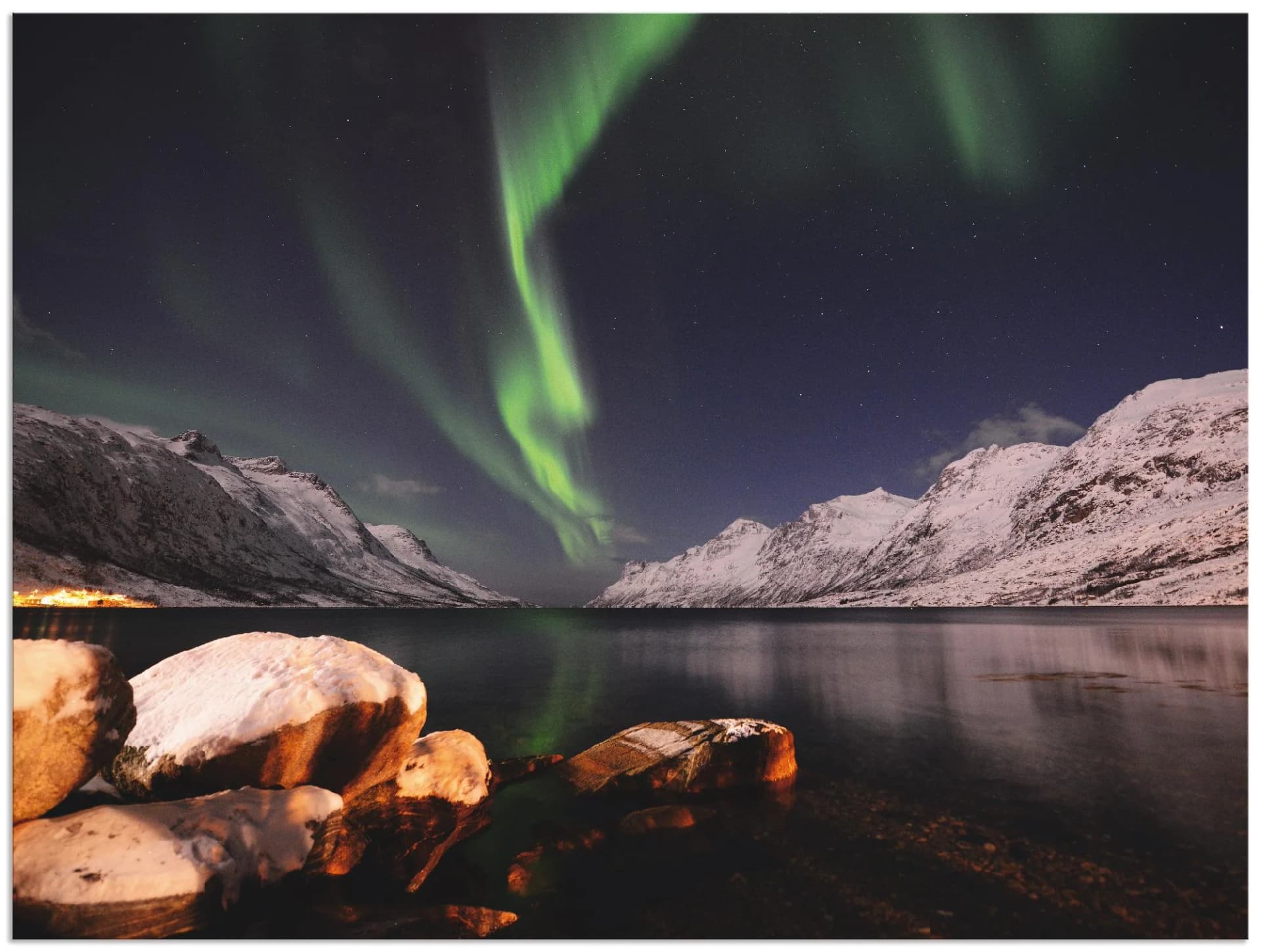 ARTLAND Alu-Dibond-Druck Nordlicht Norwegen II Grün Querformat
