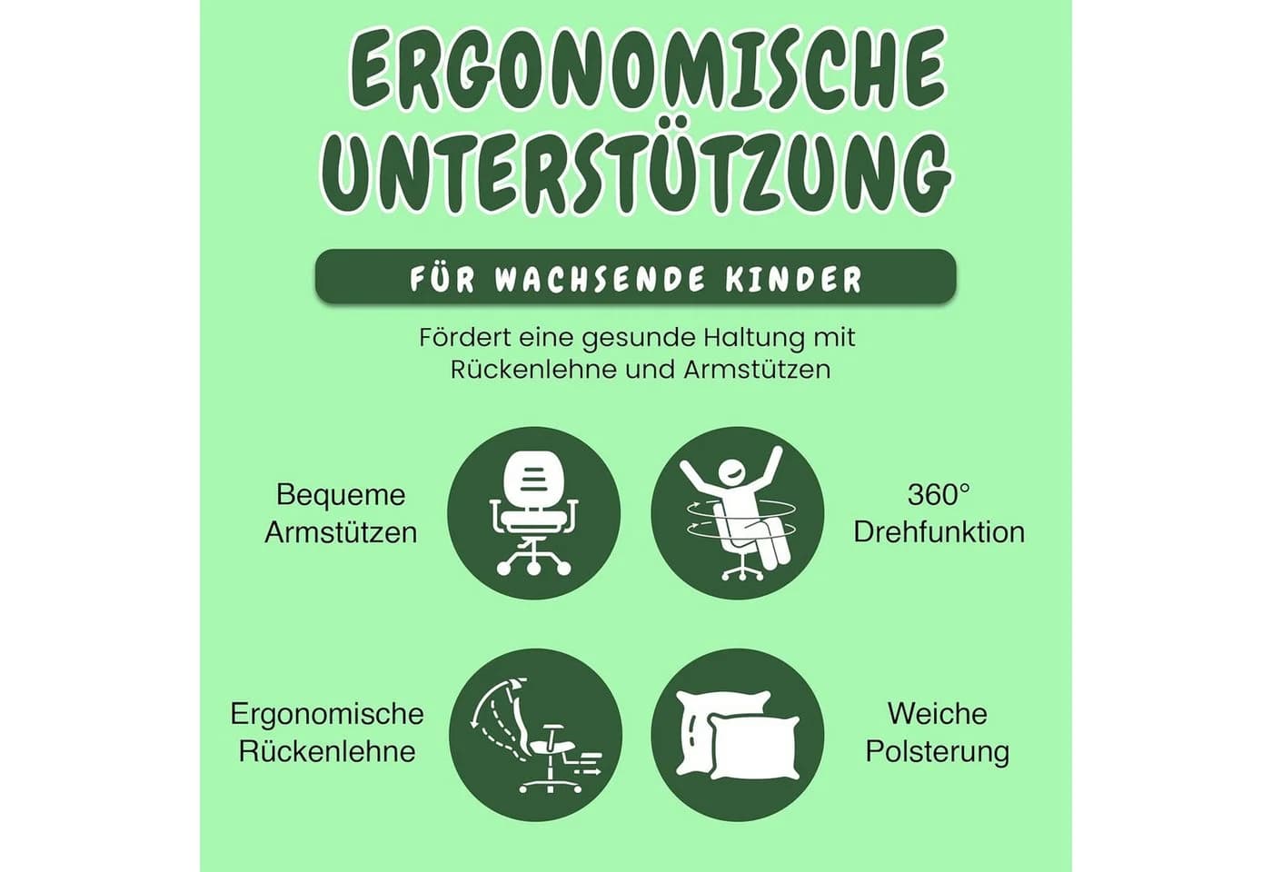 Best for Kids Kinderschreibtischstuhl Grün Ergonomisch Verstellbar - Bild 3